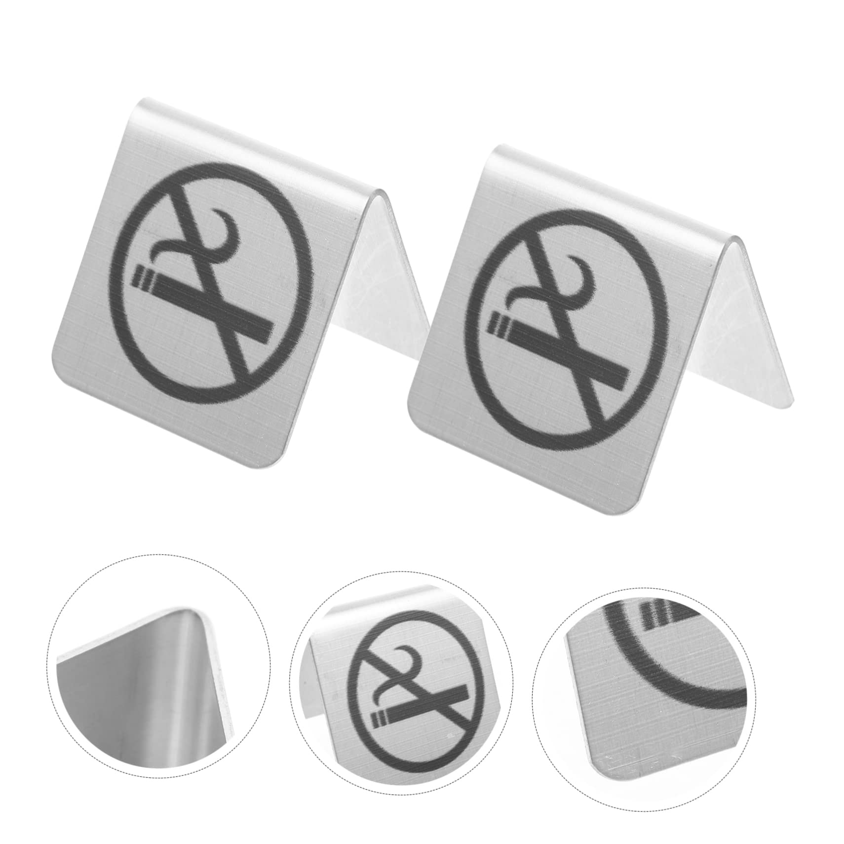 SOLUSTRE Edelstahl Nichtraucher Schild Doppelseitig 2X2 Zoll Rauchverbotsschild Tischplatte Für Büro Und Gastronomie Innenbereich Kompaktes No-Raucher-Tischschild
