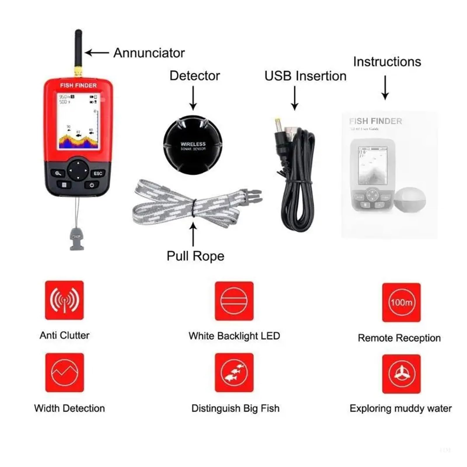Fish Finder Portatile, trasduttore Sonar, Fish Finder Portatile palmare