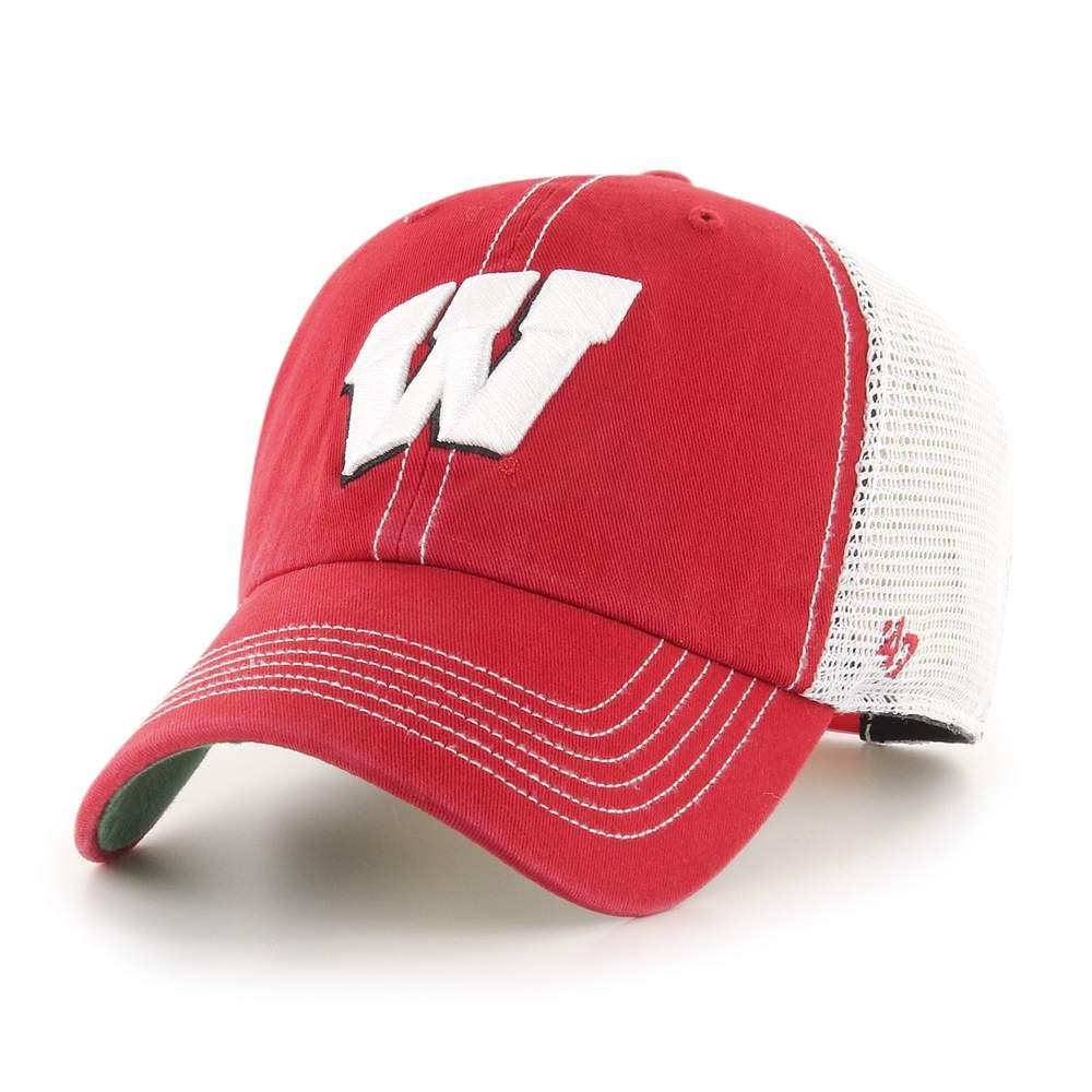 47 NCAA Trawler Team Color Mesh Trucker Clean Up Adjustable Hat, Adult One Size Fits All - Wisconsin Badgers Red