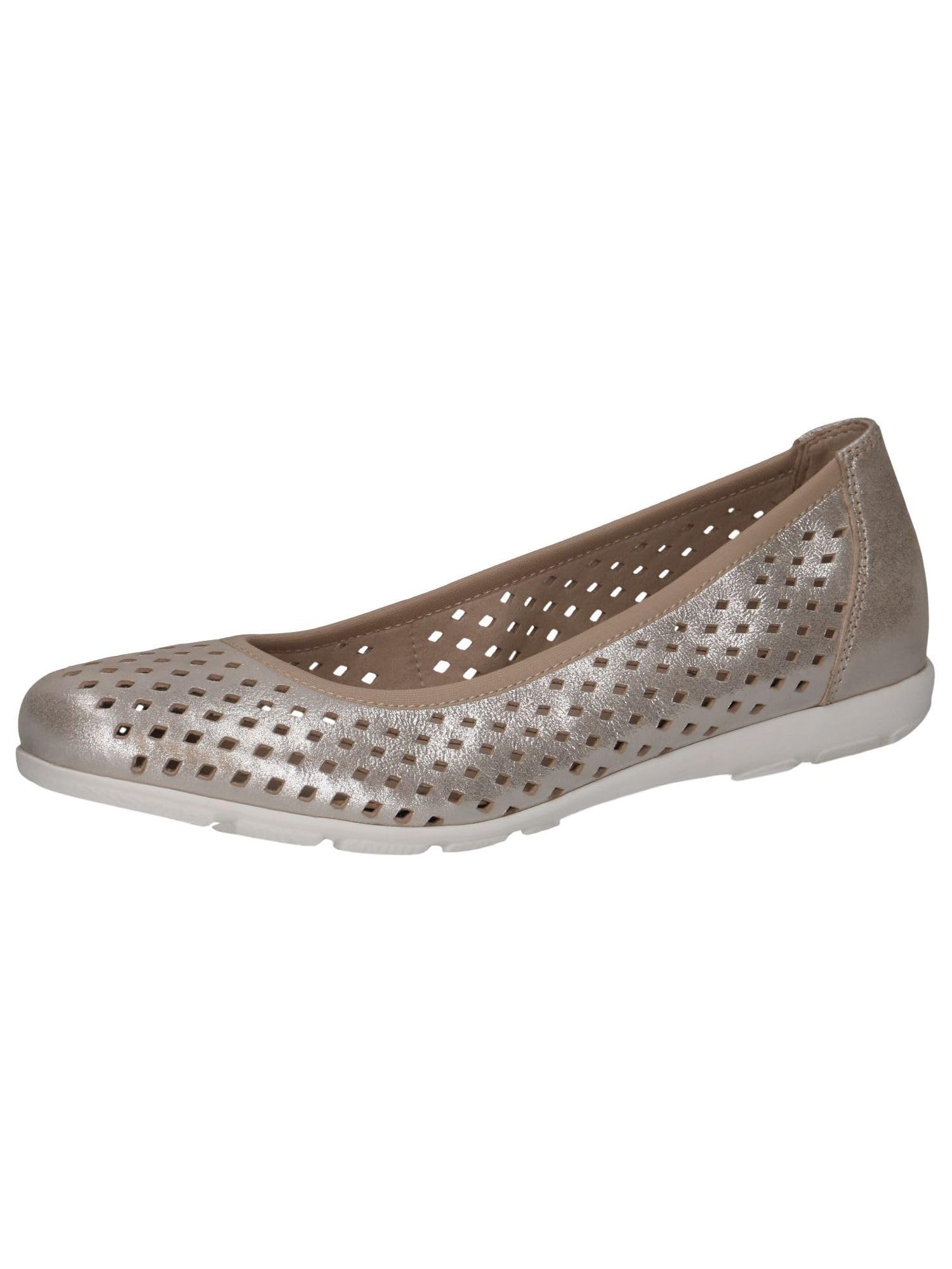 CAPRICE Women Ballet Flats Leather Comfortable, Beige (Taupe Metallic), 3.5 UK