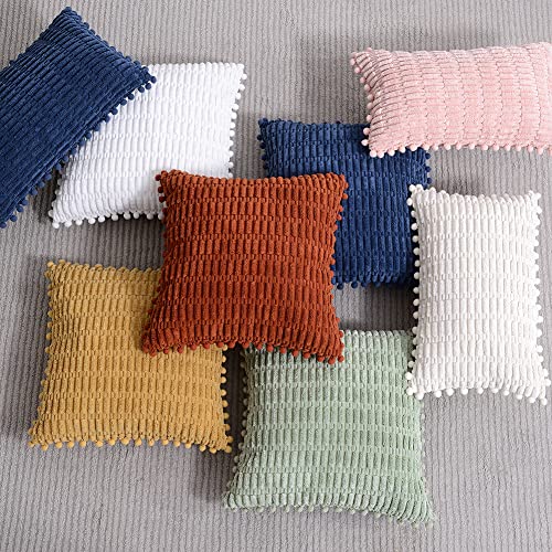 Fancy Homi 2 Packs Rust Decorative Throw Pillow Covers 18X18 Inch With Pom-Poms For Couch Bed Living Room, Farmhouse Boho Home Decor, Terracotta Soft Corduroy Cute Square Cushion Case 45X45 Cm #TOP7