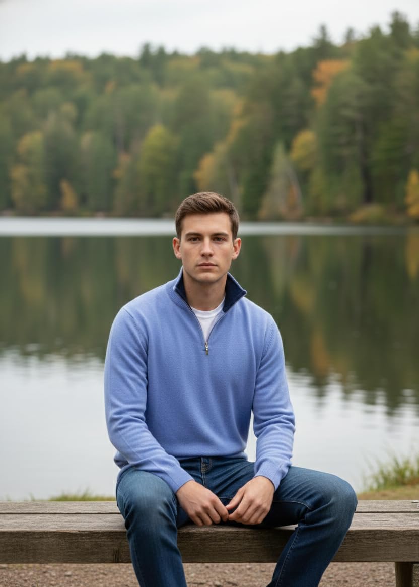Rollkragenpullover für Herren aus Kaschmir und Seide mit halbem Reißverschluss – Made in Italy – Hochwertige Qualität für Arbeit und Freizeit