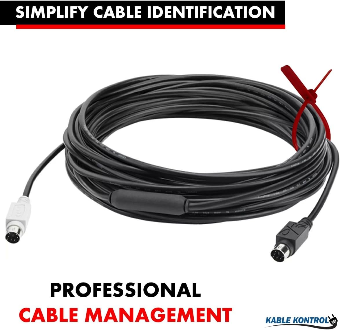 Kable Kontrol Serialized Flag Numbered Cable Zip Ties, 6 Inch 100 Pcs High Strength Nylon, UV & Weather Resistant, Tamper-Resistant with Large ID Tag for Industrial & Residential Use - Red
