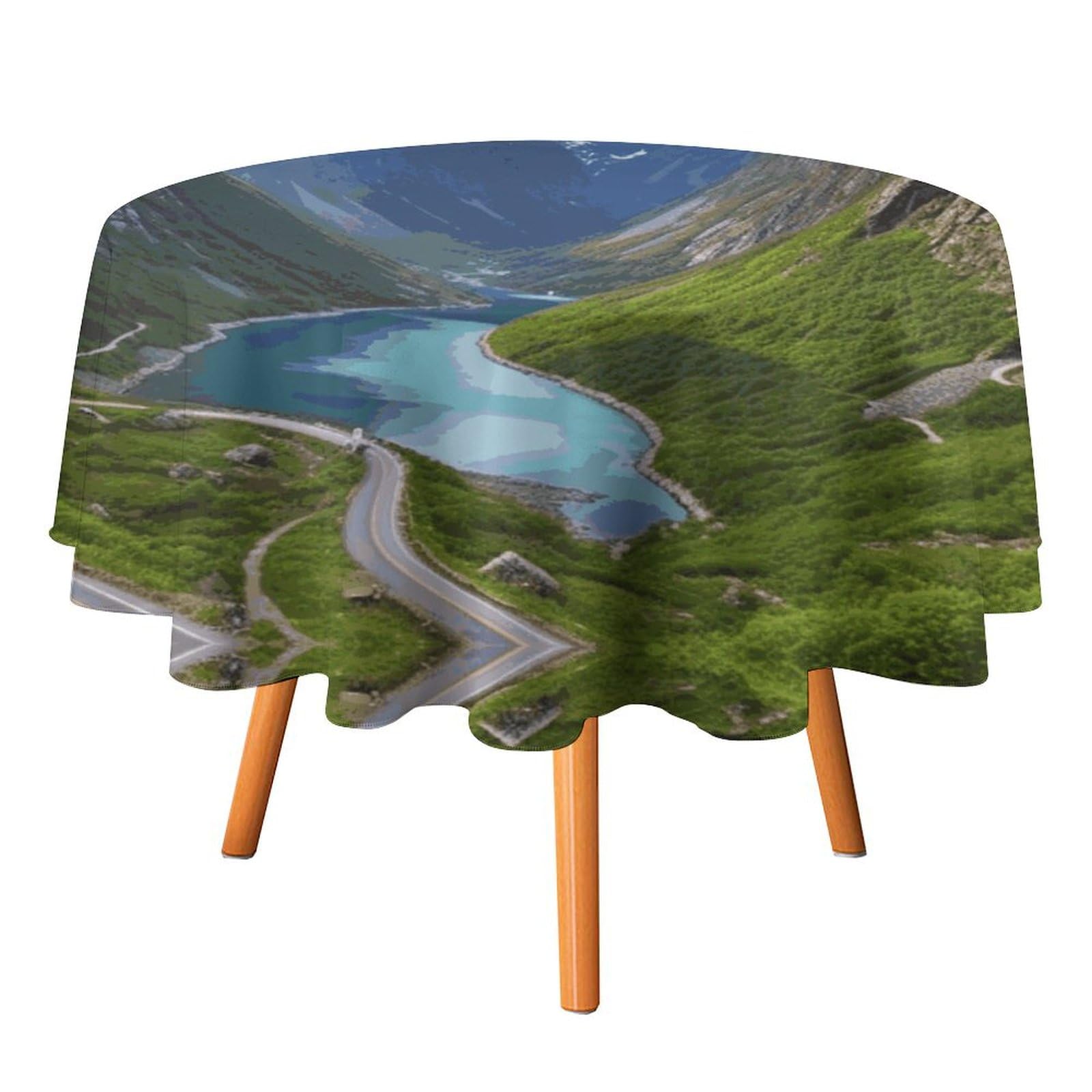 Nappe ronde de fjords norvégiens anti-tache 178 cm décorative de cuisine et salle à manger