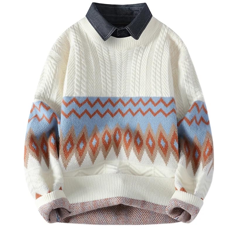 Men Winter Fake Two Pieces Thick Sweater Men Youth Sweaters Autumn Men's Wool Casual Knitwear Pullover 6