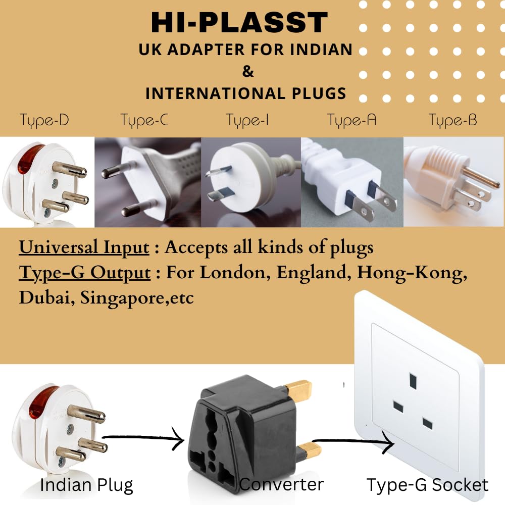 Hi-Plasst Black UK Adapter (Type-G Plug) - 1pc Pack - UK Travel Converter for Dubai, Singapore, Hong Kong, Malaysia - Compact & Durable India to UK Plug Adapter — Amazon image 5
