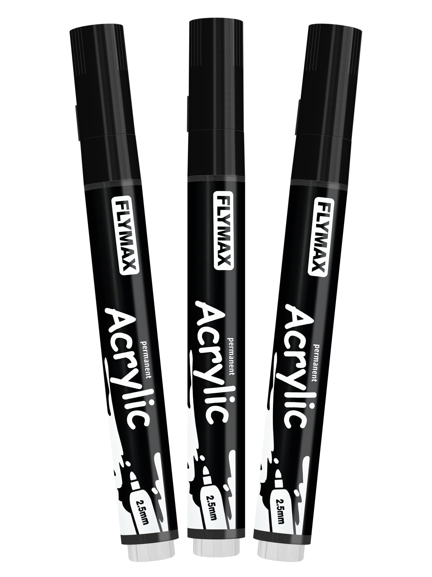 Rotulador Acrilico Negra 2,5 mm – Marcador Permanente Pintura Acrílica Negra, Indeleble, Punta fina, Impermeables, De secado rápido (Paquete de 3)