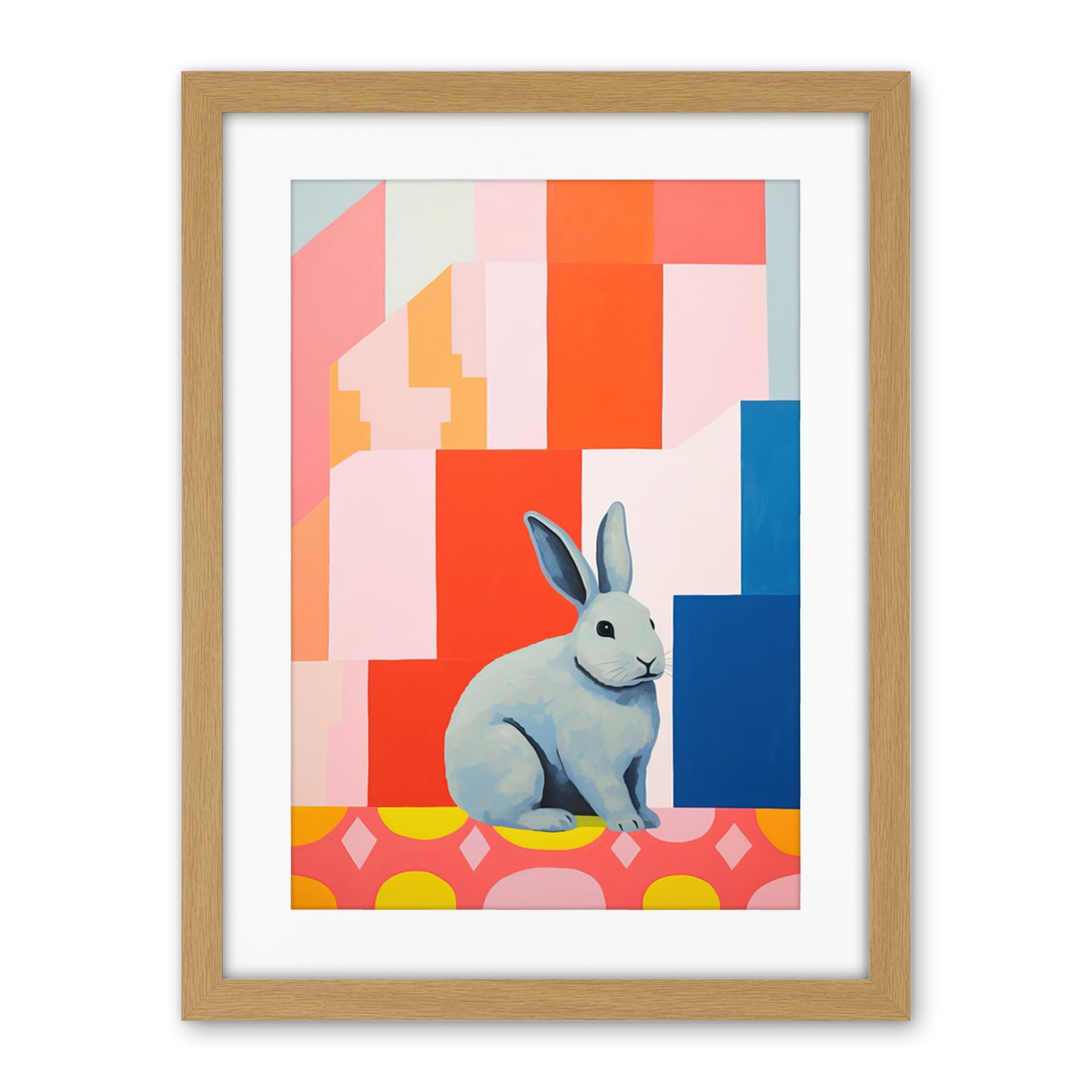 Artery8 Fat White Rabbit Bold Pop Art Colourful Conceptual Modern Artwork Framed Wall Art Print 18X24 Inch