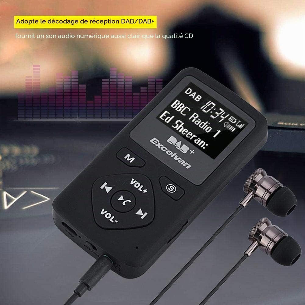 Richer-R Lecteur MP3, portable DAB/DAB + récepteur radio numérique de poche, lecteur MP3 Bluetooth avec écran LCD de 1,8 pouces, support casque mains libres, fonction radio FM