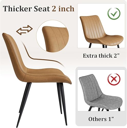 Miniatura 6 de Juego de 4 sillas de comedor tapizadas de piel sintética, modernas sillas de cocina y comedor con cómodos cojines y patas de metal negro para sala