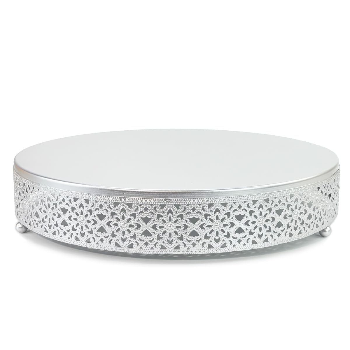 Okrągły metalowy stojak na babeczki, desery, ciasteczka, owoce, dekoracyjna taca do serwowania na ślub, urodziny, baby shower, rocznicę (40 cm, srebrny)