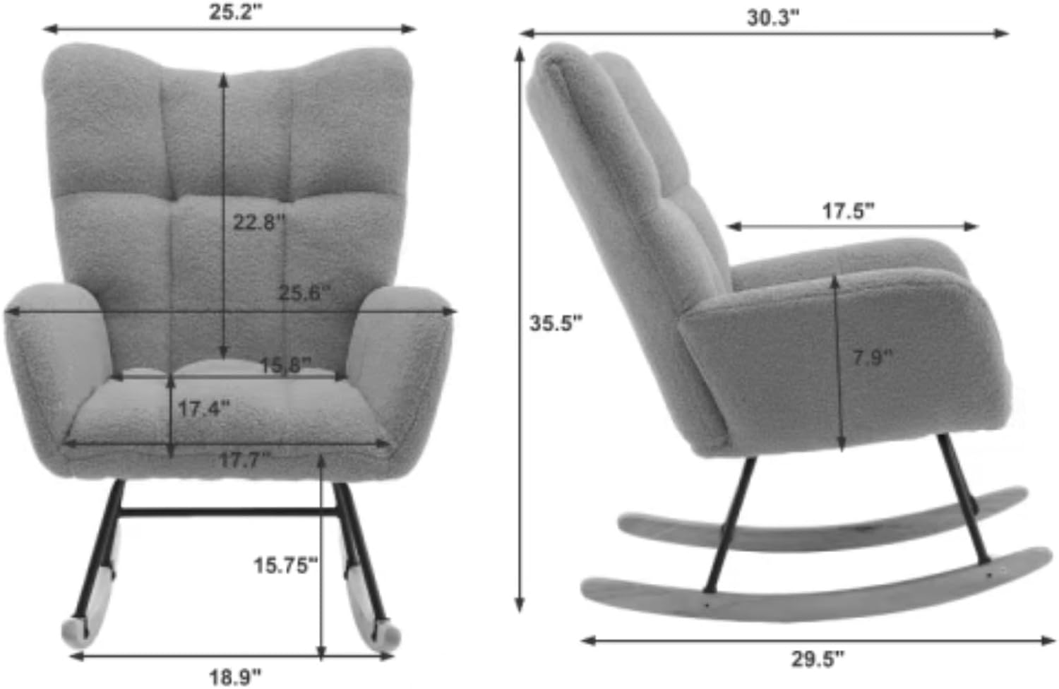 Modern Rocking Chair, Upholstered Glider Chair, Lounge Chair, Rocking Chair with High Back, Armchair, Solid Wood Legs, Suitable for Bedroom Living Room