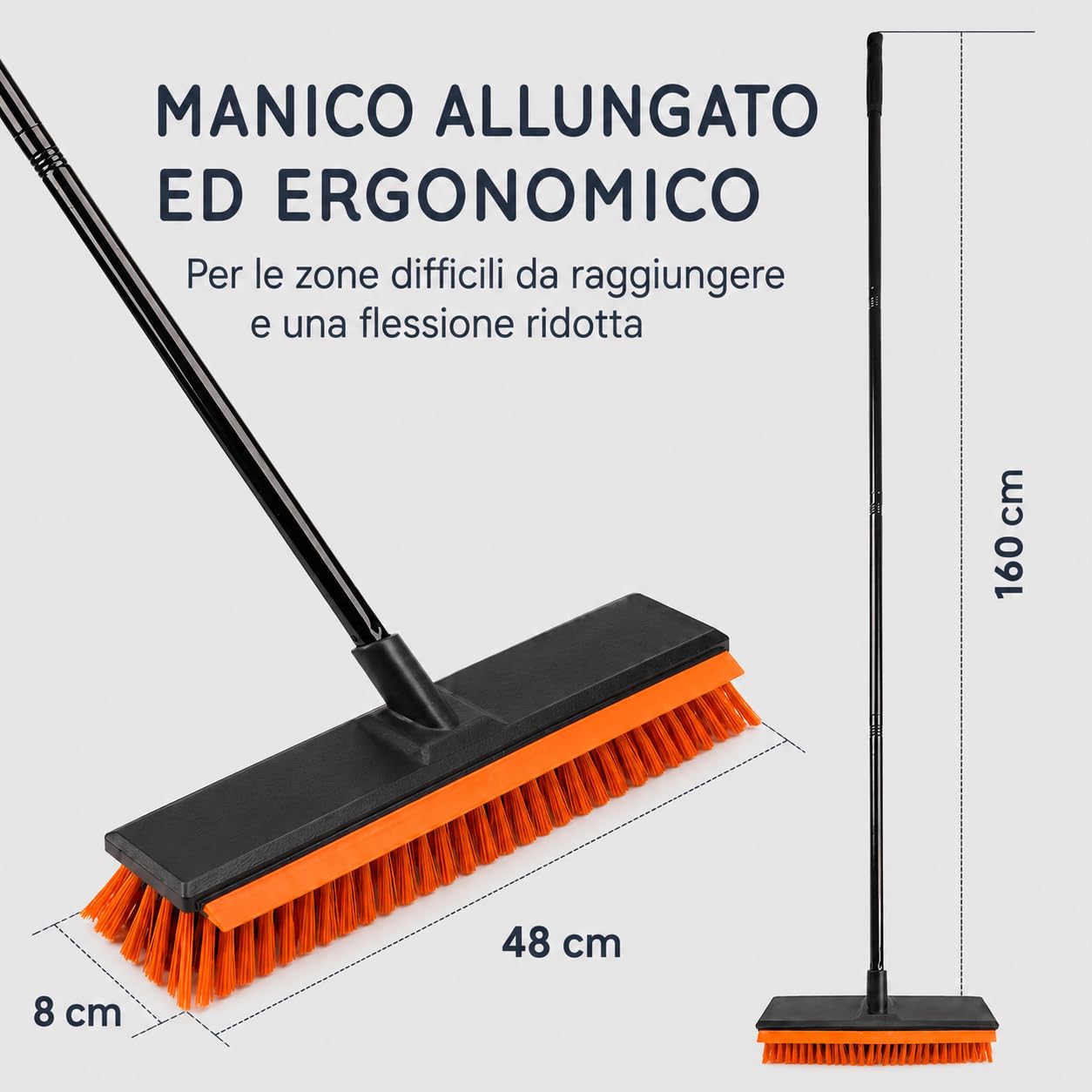 CUQOO Scopa resistente per esterni, spazzola con setole rigide con manico lungo per giardino, patio, vialetto e garage, spazzola resistente per esterni, ideale per superfici dure, pavimentazioni in
