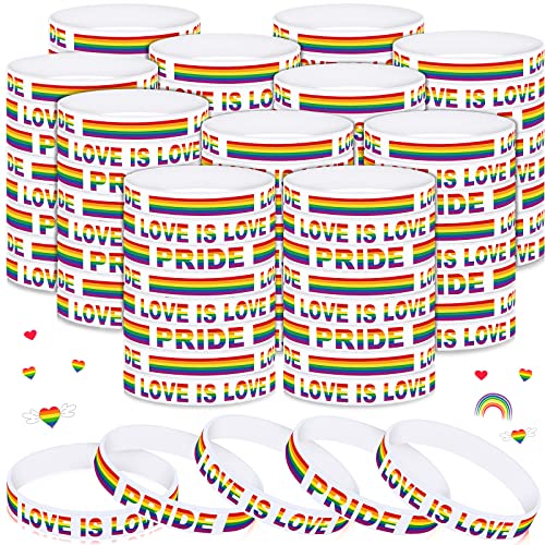 Deekin 200 Pcs Rainbow Pride Bracelets Bulk Silicone Wristbands Lgbt Rubber Lesbian Gay Motivational Bracelets Gifts for Parades Festival Party Favors