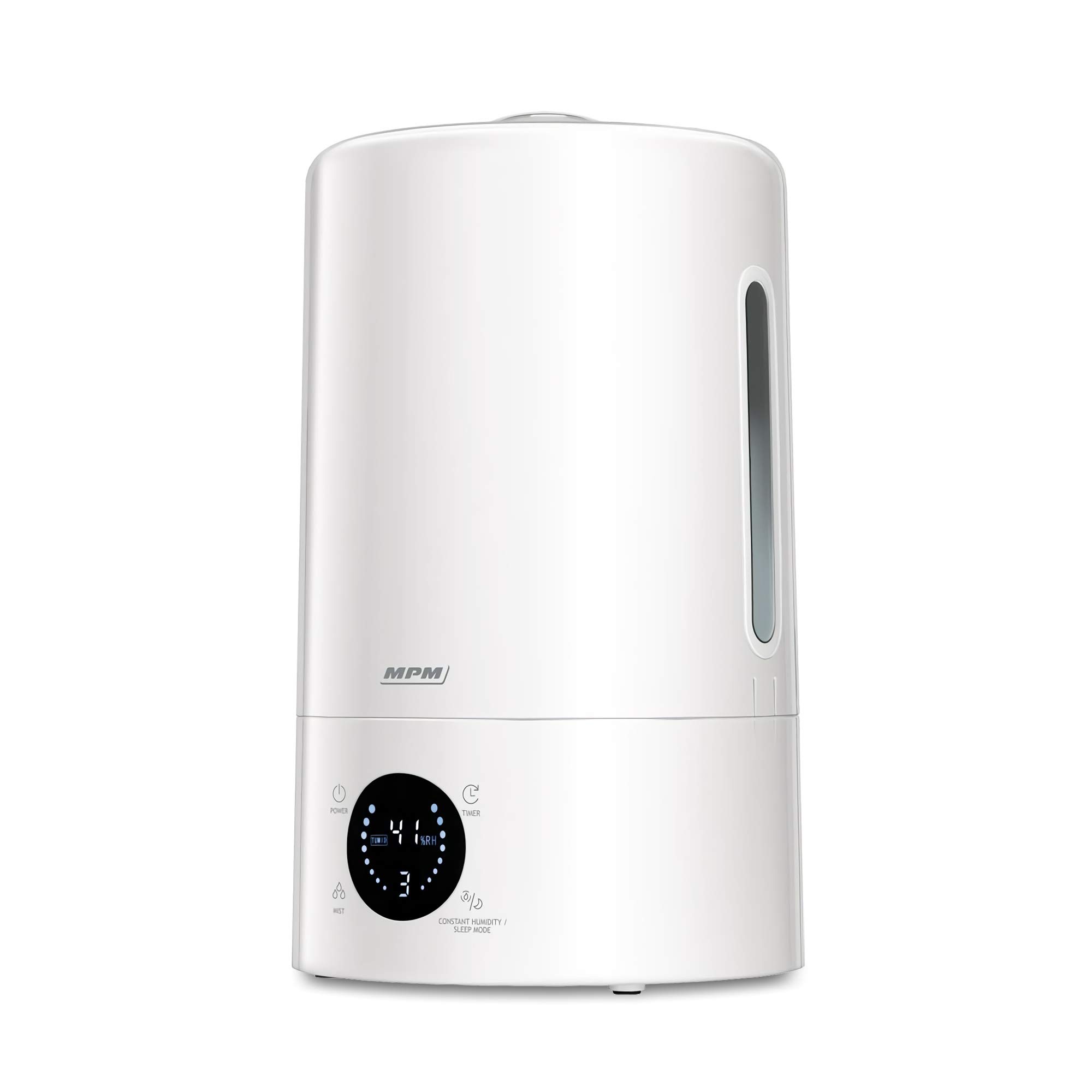 MPM MNP-04 Humidificador Ultrasónico Silencioso, Aceites Esenciales, Mando a Distancia, 300 ml/h, Grande, 5 litros, Filtro de Cerámica, 30 m², Temporizador, Eléctrico, Blanco