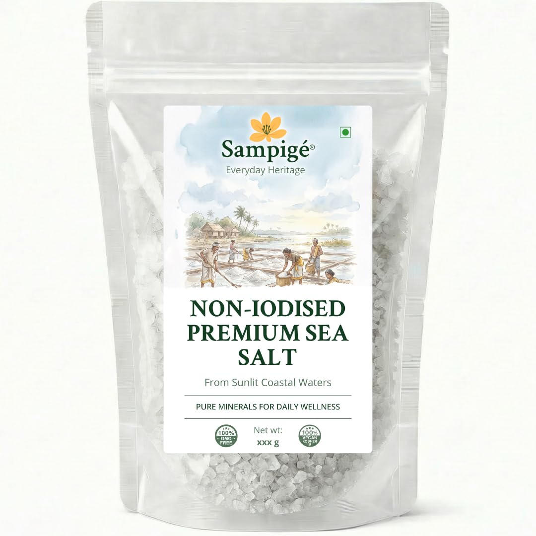 Sampige Non-Iodised Premium Sea Salt (1.9 kg) | Fine Ground Unrefined Sea Salt | Hand-Harvested Chemical Free Salt for Cooking