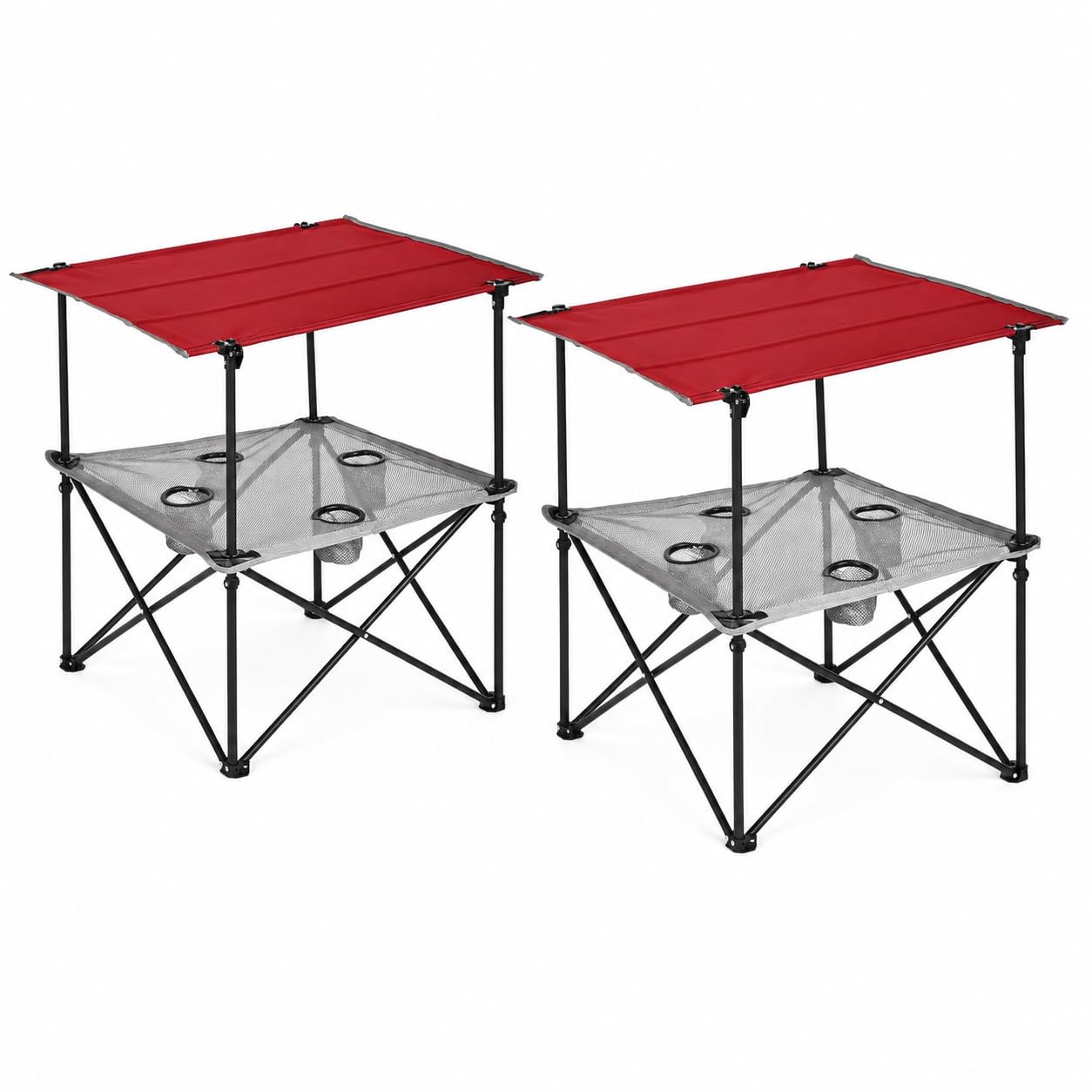SUNNYFEEL 2-Tier Folding Camping Table- Collapsible Portable Beach Table with 4 Cup Holders &amp; Carry Bags, Outdoor Picnic Table for Outdoor Excursion Picnic, 110 LBS Capacity, Portable, Red 2PC