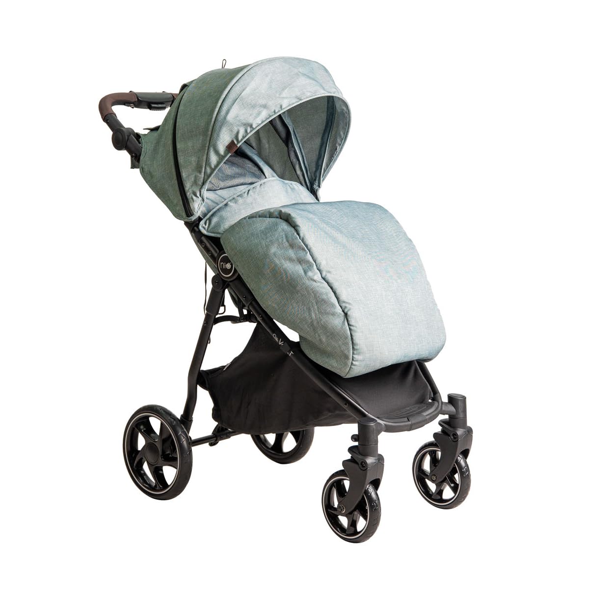 Niu – Silla de Paseo Cochecito de bebé VentT+ Capota XXL – Respaldo y Reposapiés ajustasble – Amortiguación 4 ruedas y chasis de aluminio – plegado compacto – Mosquitera y plástico de lluvia (Verde)