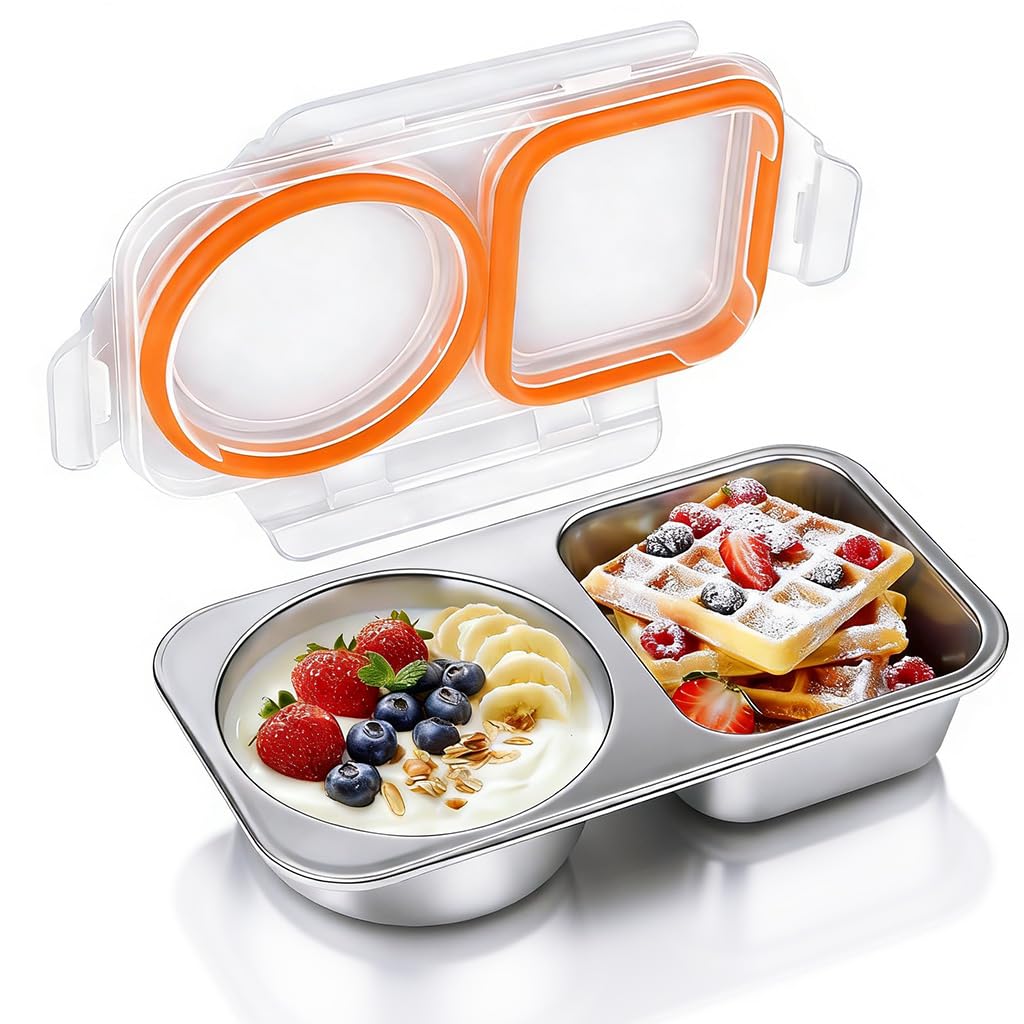 Supvox® 304 Steel Tiffin Box for Kids, 2 Compartments Leakproof Airtight Food Container, BPA Free ClearLid, Portable Bento Box for School Office Travel, 400ml-image-36