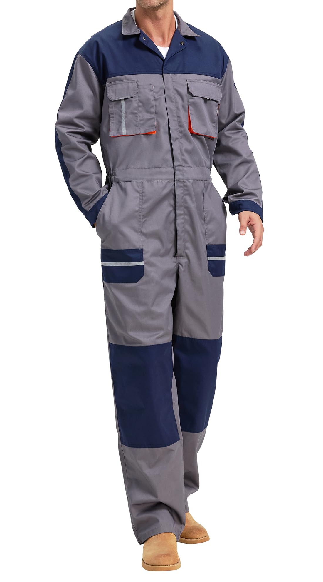 Mono de Trabajo de Hombre de Manga Larga con Rodilleras Puños y Cintura con Elástico, Pantalones con Peto de Trabajo para jardín y Garaje (Gris Oscuro, M)