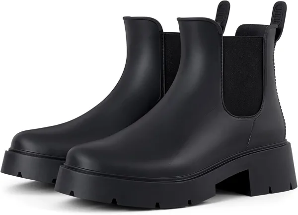 Asgard Women's Platform Ankle Rain Boots Waterproof Chelsea Boots Short Rubber Booties with Chunky Heel