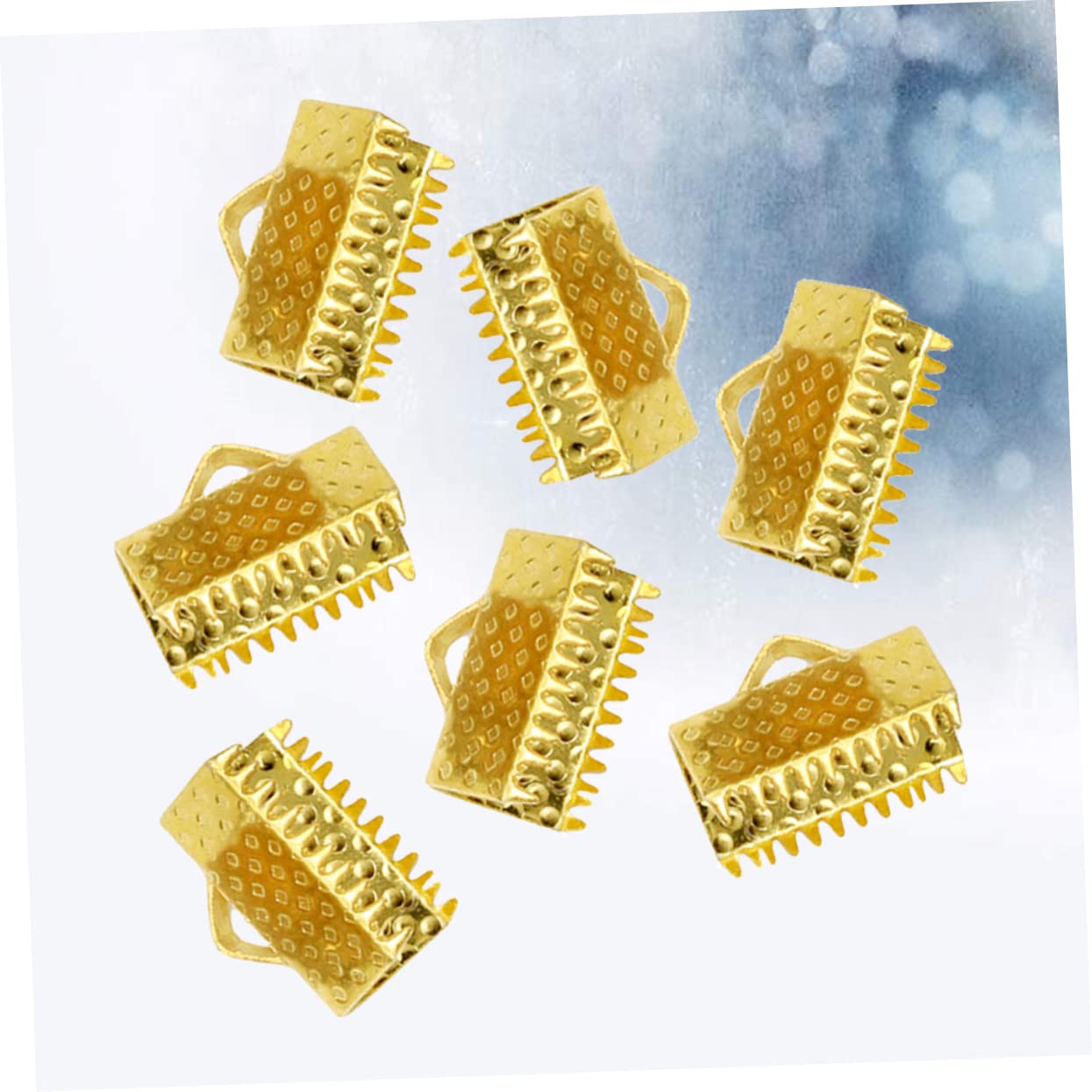 ULDIGI DIY Jewelry Accessories 100pcs Metal Clip Plated Ribbon Ends Fastener Clasps Textured Crimp End Clamps
