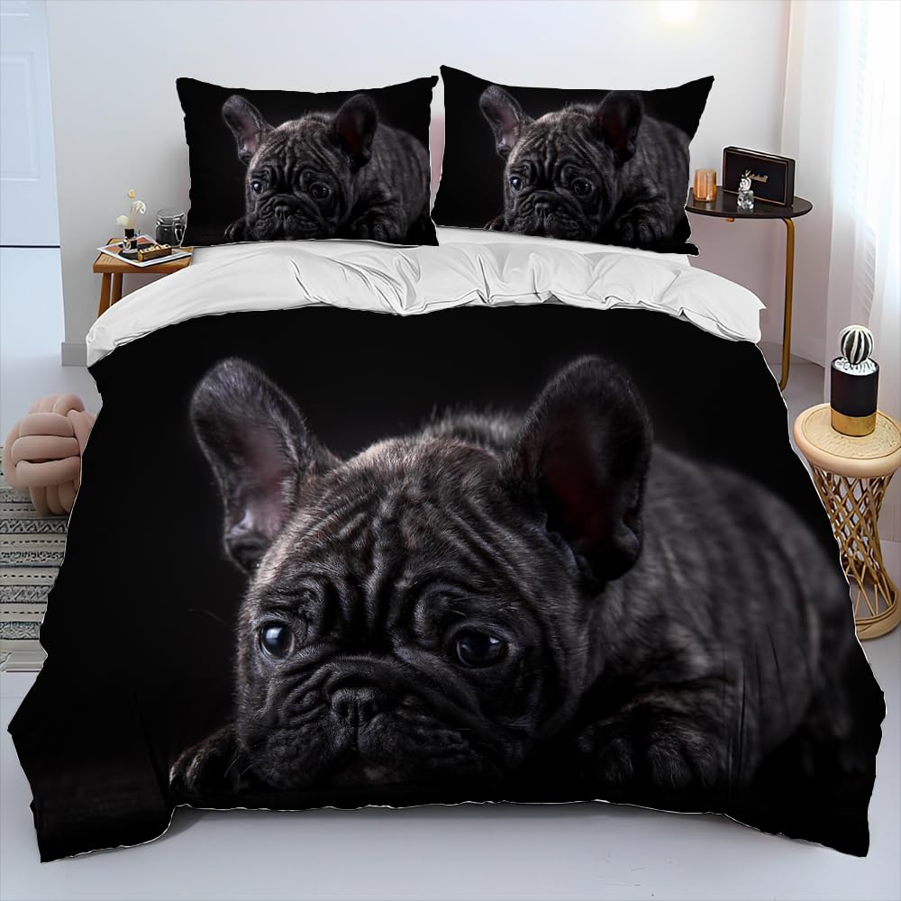 Housse de Couette 140x200 Enfant Bouledogue Français Lit 1 Personne Microfibre