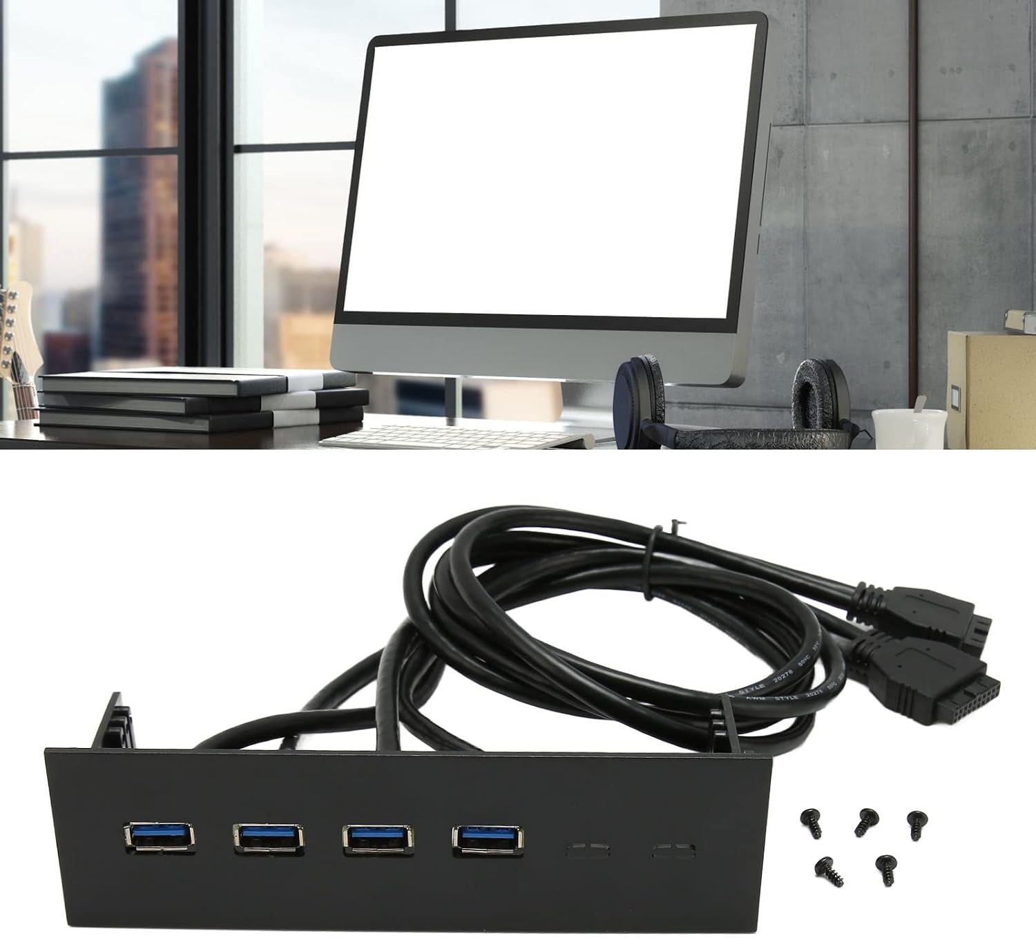 USB3.0 Front Panel, 5Gbps 4 Ports Optical Drive Front Panel Multiple Security Protections 19pin USB Hub Front Panel for 5.25 Inch PC Computer Case