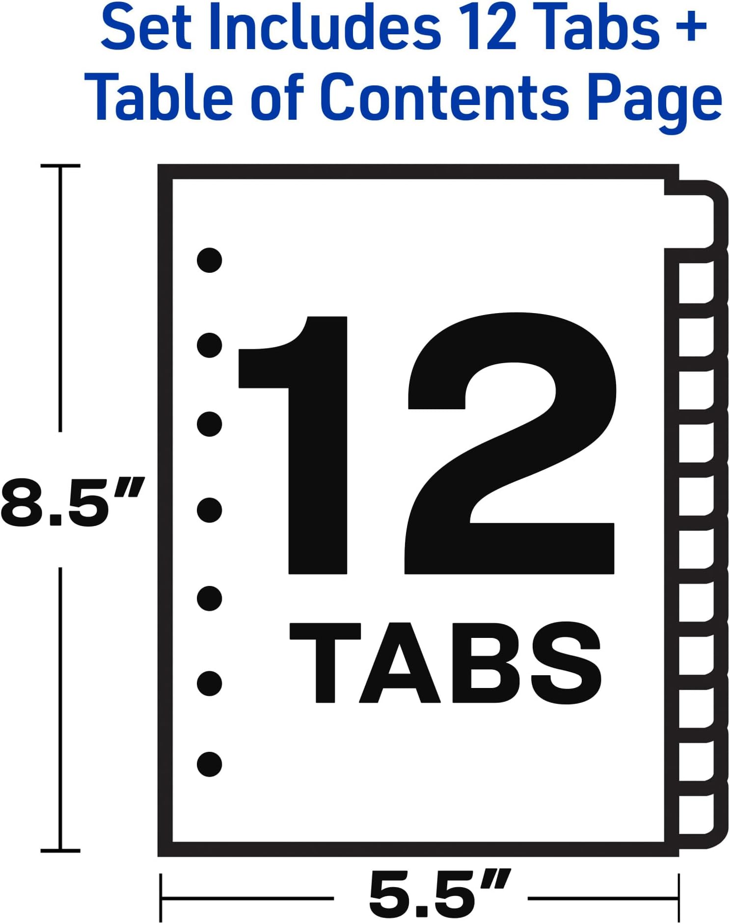 Avery 11313 Preprinted Tab Dividers, 12-Tab, 8 1/2 x 5 1/2, White