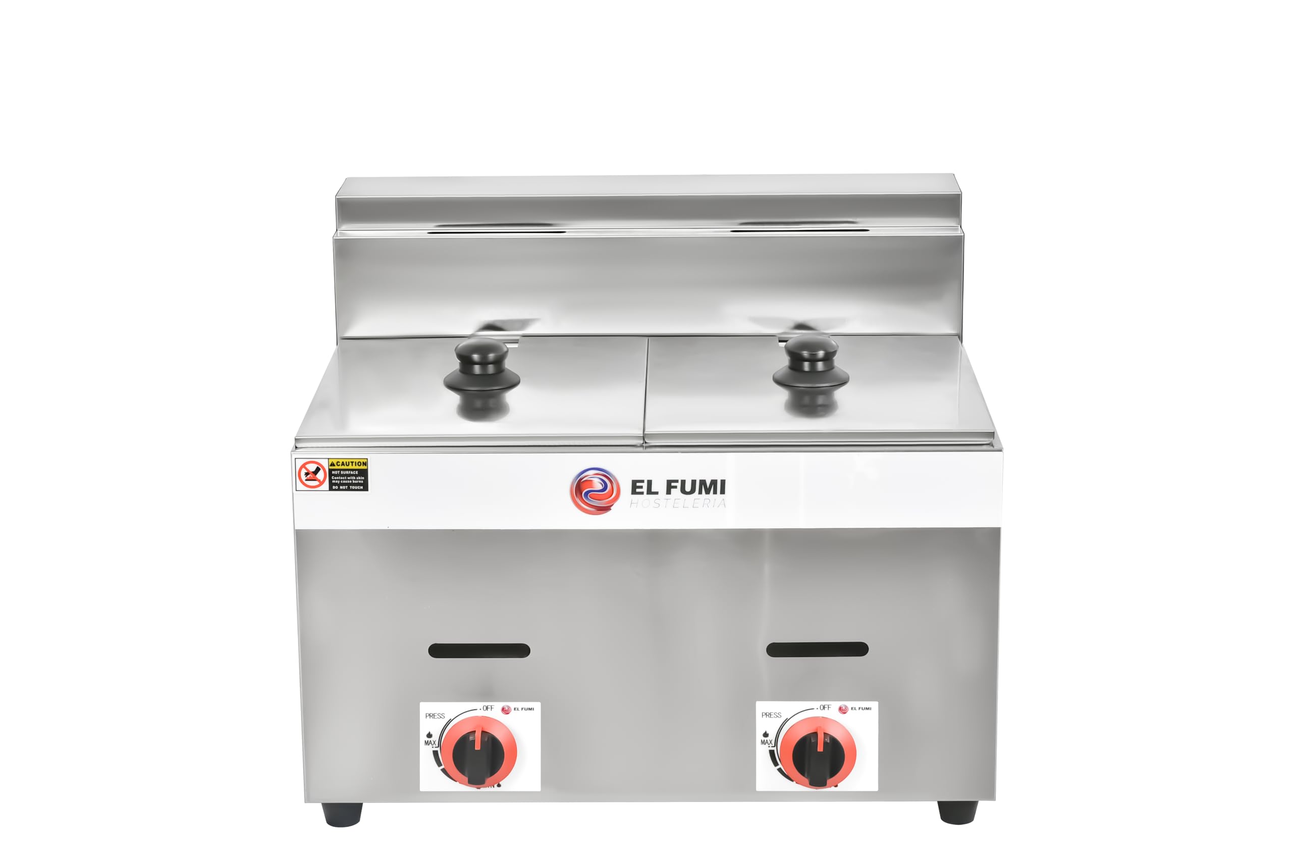 El Fumi – Freidora a Gas Industrial sin Grifo 8 L / 8+8 L en Acero Inoxidable, Butano/Propano, Alta Potencia para Hostelería (8+8L)