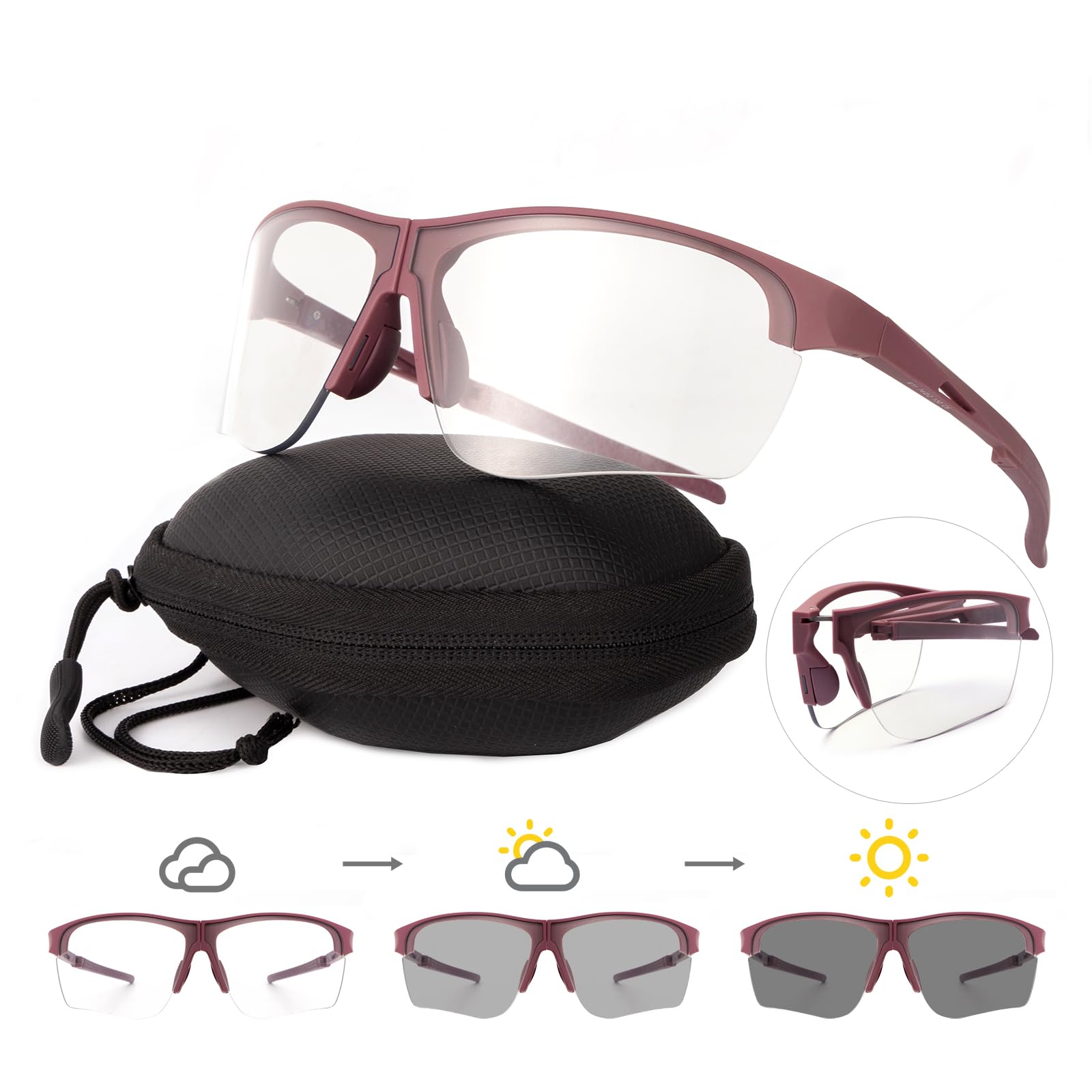 OKH Gafas de Ciclismo Plegables, PortáTiles a Prueba de Viento, TR90 Gafas Deportivas, Gafas de Sol Para Hombre Mujer, Para Bicicleta al Aire Libre, Motocicleta, ConduccióN, Pesca, Senderismo
