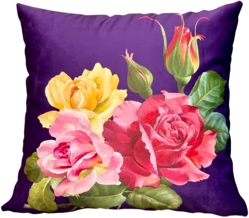 24x24 Inch Floral Pillow Cover, Vintage Rose Print Double-Sided Decorative Throw Pillow Case, Soft Plush Fabric with Invisible Zipper for Living Room, Bedroom, Sofa, Home Decor