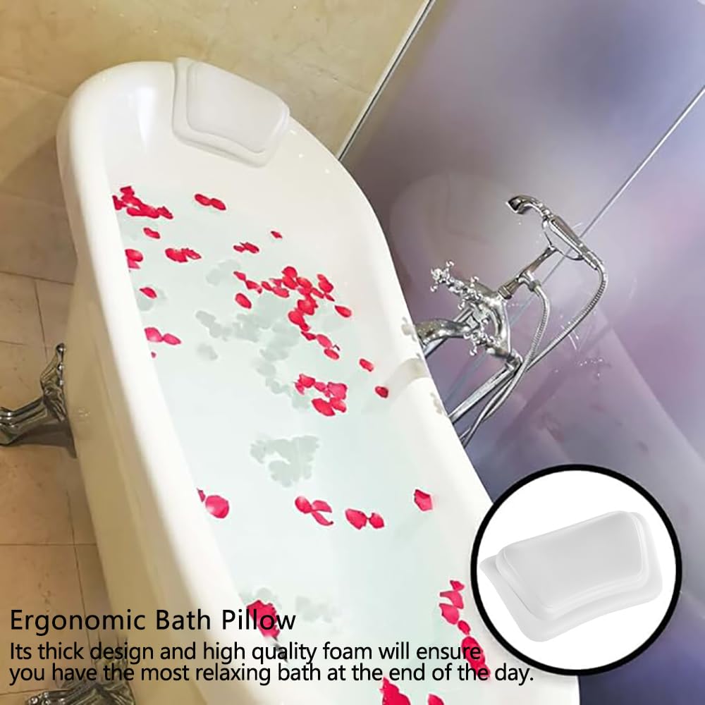 Cuscino da Bagno, Impermeabile, con Ventose Antiscivolo, Cuscino Vasca Impermeabile, Ergonomico, per Vasca da Bagno, Spa, Supporto per Collo e Testa - Bianco