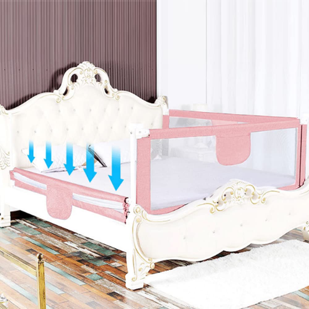 HUOLE Barriere de Lit Enfants, Barrière De Protection De Lit pour Enfants, Grand Rails de lit pour Tout Petits pour Matelas Jumeaux, Double, Pleine Grandeur Queen & King-Rose☻-1,8 m