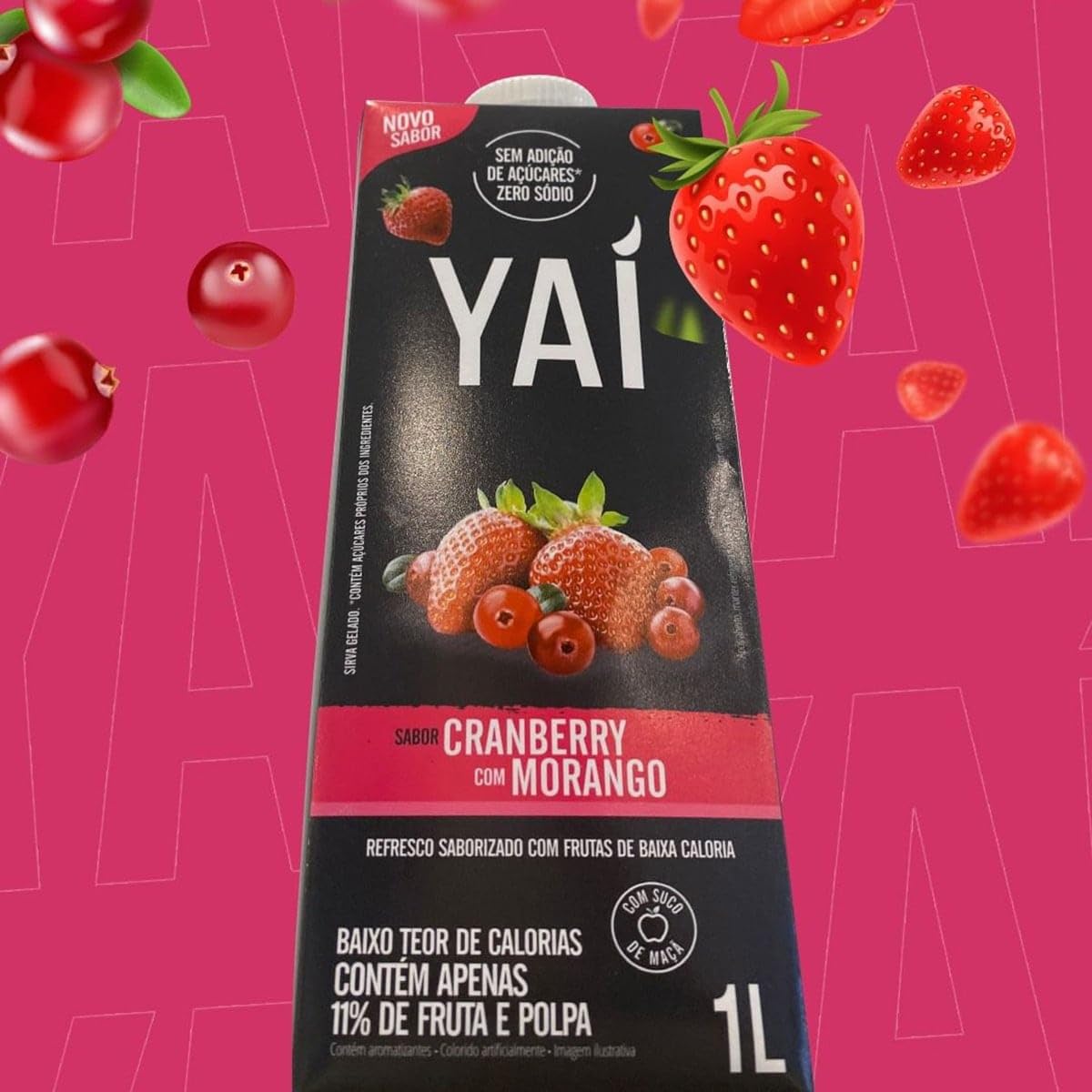Yaí, Suco Yaí Sabor Cranberry Morango Sem Açúcar e Sódio 1L 6 UN