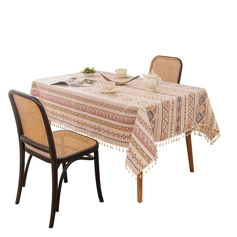 Nappe en coton et lin rouge grand format design bohème chic L