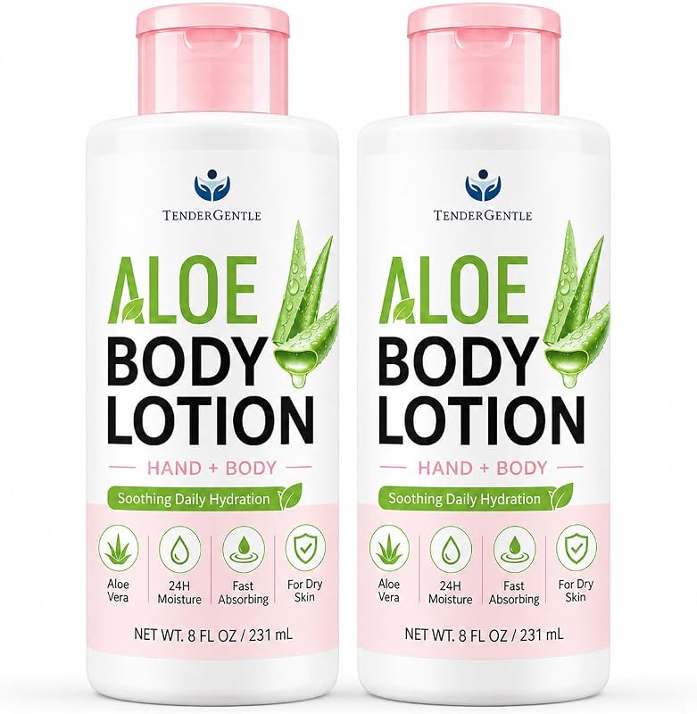 Aloe Lotion for Hands and Body - 2 Bottles with 8 oz of Aloe Vera Lotion for Dry Skin - Good for Sensitive Skin and Extra and Severely Dry Skin - Aloe Vera Moisturizer