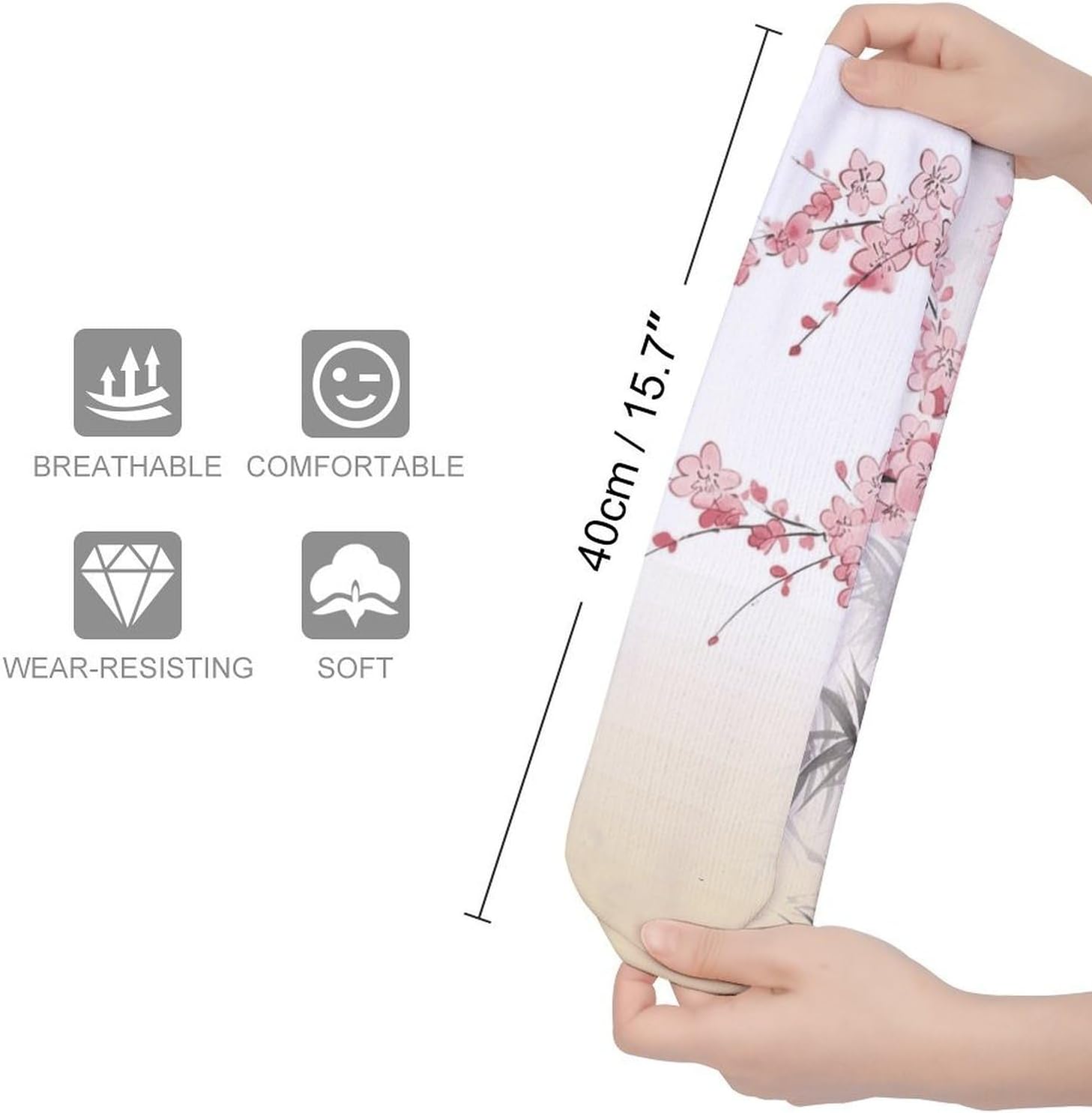 Bamboo And Cherry Blossoms Socks Warm Thick Cozy Crew Hiking Boot Socks Casual Knee High Sock for Women Mom