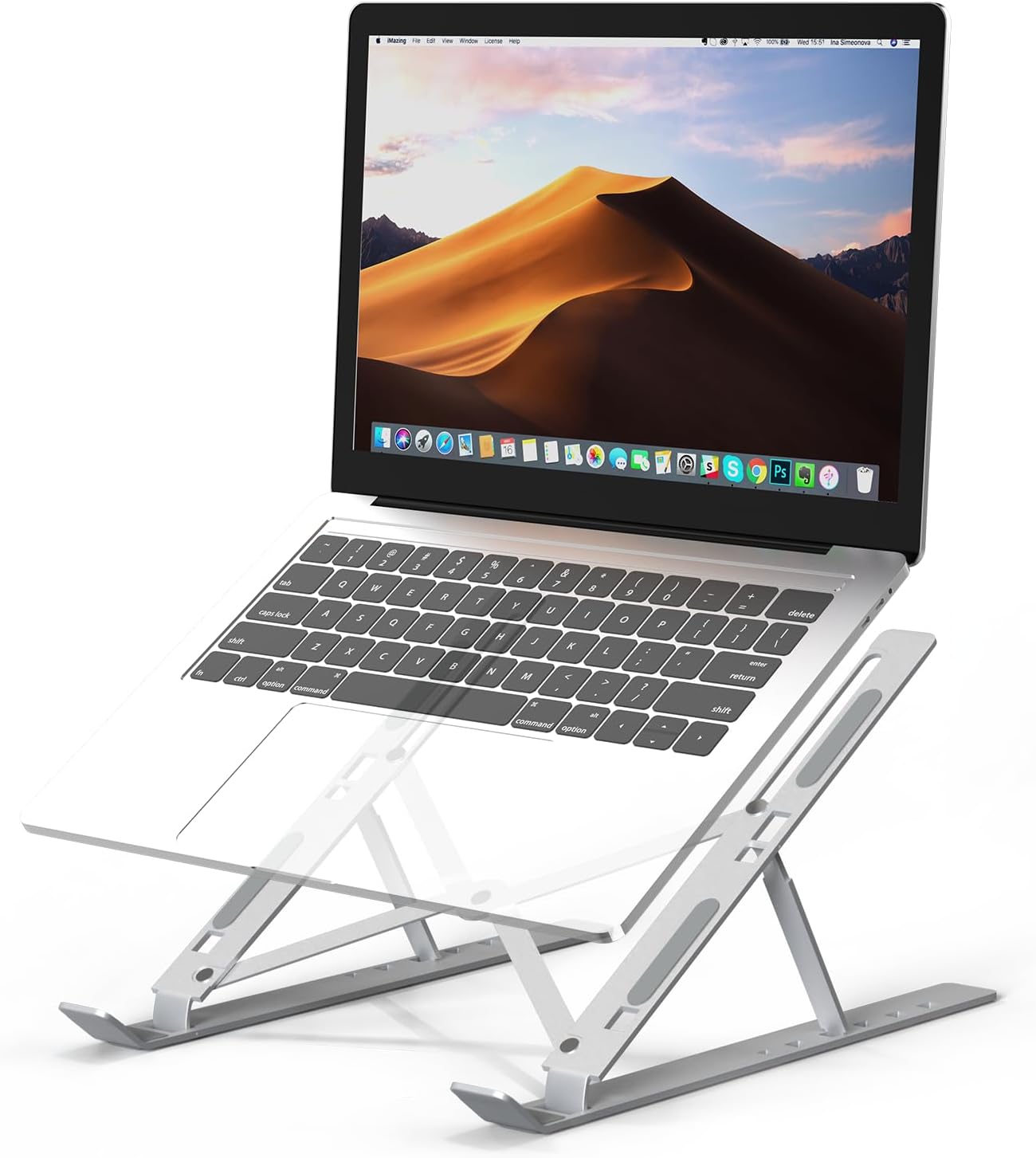 PHOCAR Portable Laptop Stand for Desk with 6 Adjustable Angles, Ergonomic, Anti-slip & Anti-scratch, Aluminum Foldable MacBook Stand Compatible with MacBook Air, Pro, and All 13" to 15.7" Laptops