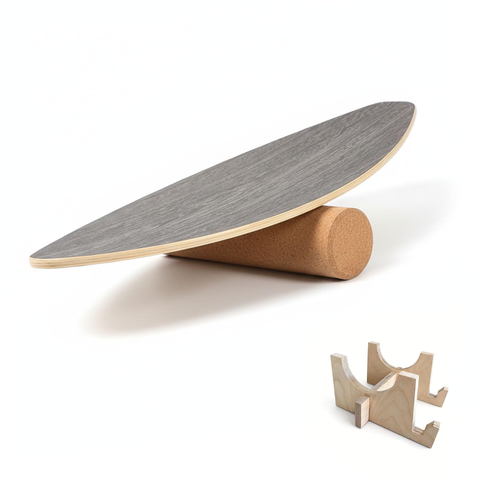 Balance Board aus Holz, Balancebrett mit Korkrolle, 8 Holzschichten, Trainingsgerät für Gleichgewicht und Koordination