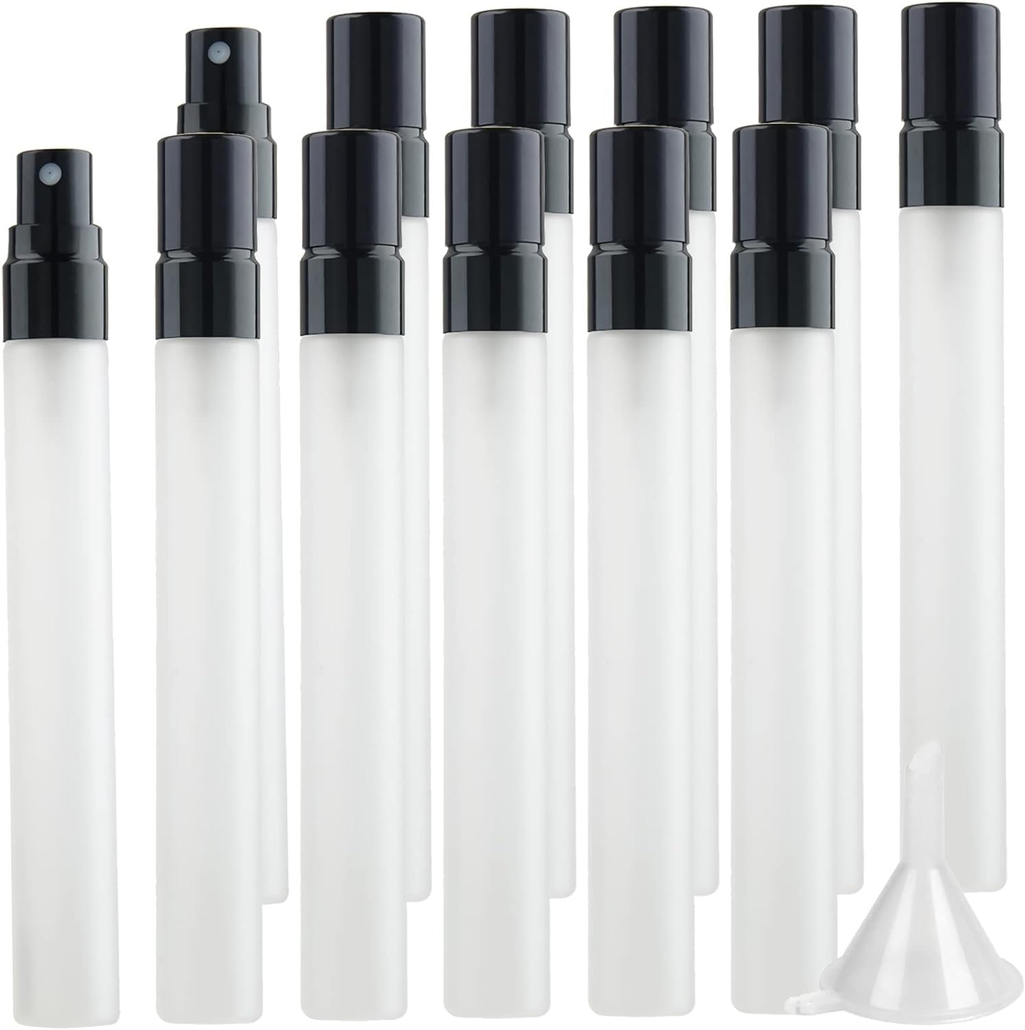 MIZCHO Travel Spray Bottle Pack of 24, Frosted Transparent Spray Perfume Atomizer Bottle With Gold Sprayer Glass Fine Mist Bottles Refillable Sample