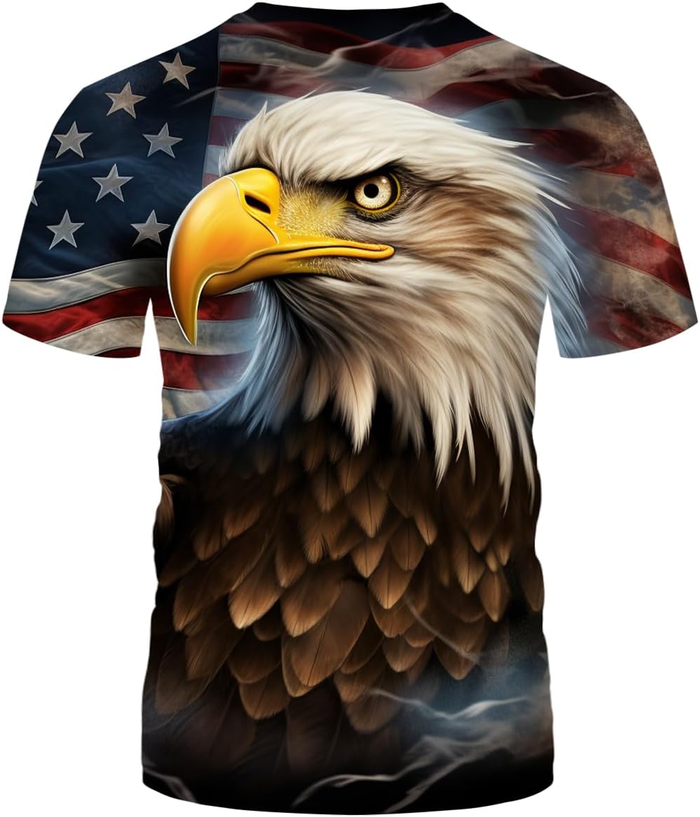 LAOLIUSN Men's American Bald Eagle Printed T-Shirt Animal Theme Tee Shirt - Image 3