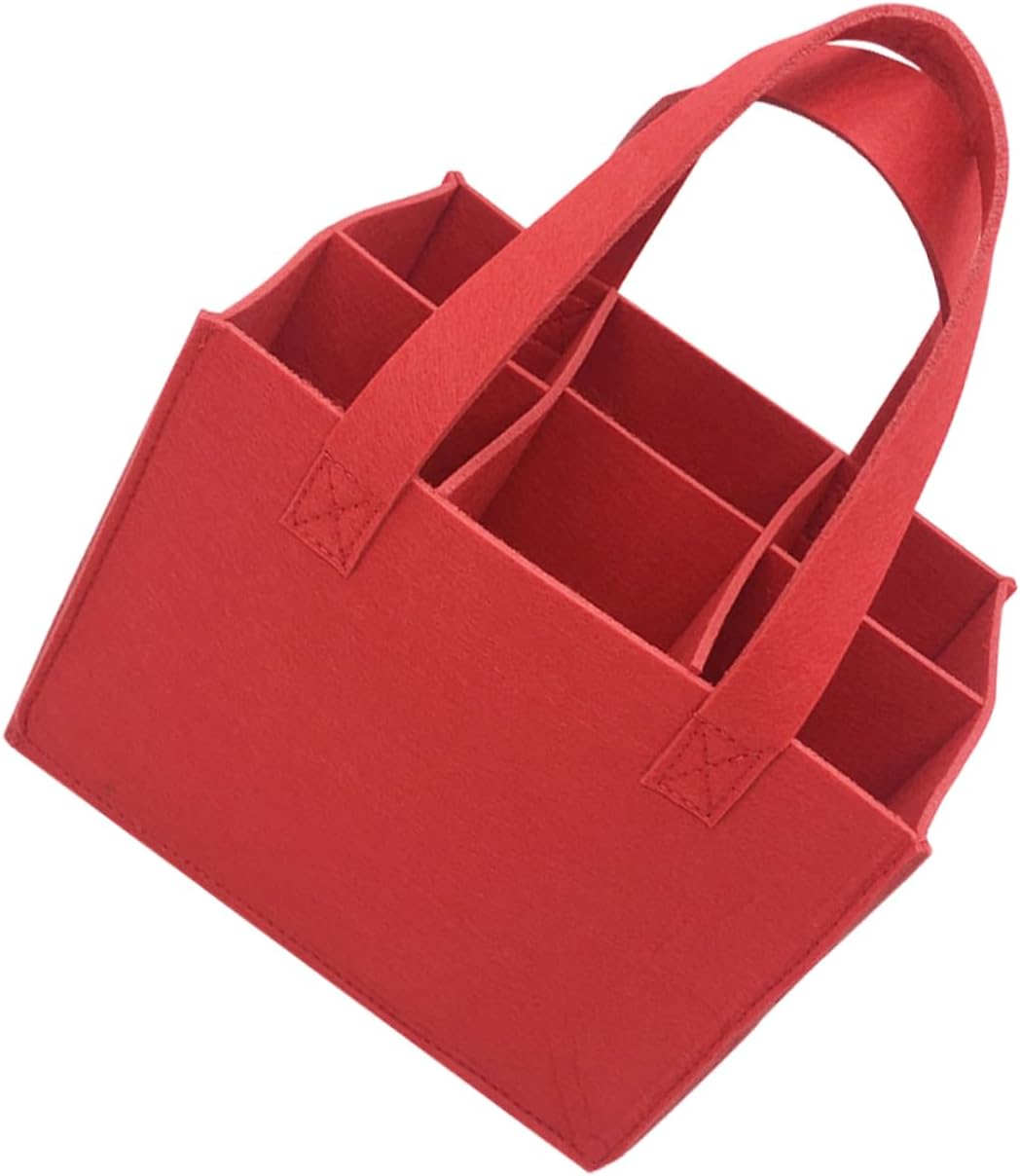 Red Felt Wine Bag, Divided Carrier Holds 6 Bottles