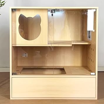Double Toilet Enclosure Furniture, Hidden Toilet Cabinet with Transparent Cabinet Door and Multiple Ventilation Openings, Wooden Cover Cat Shelter for Living Room