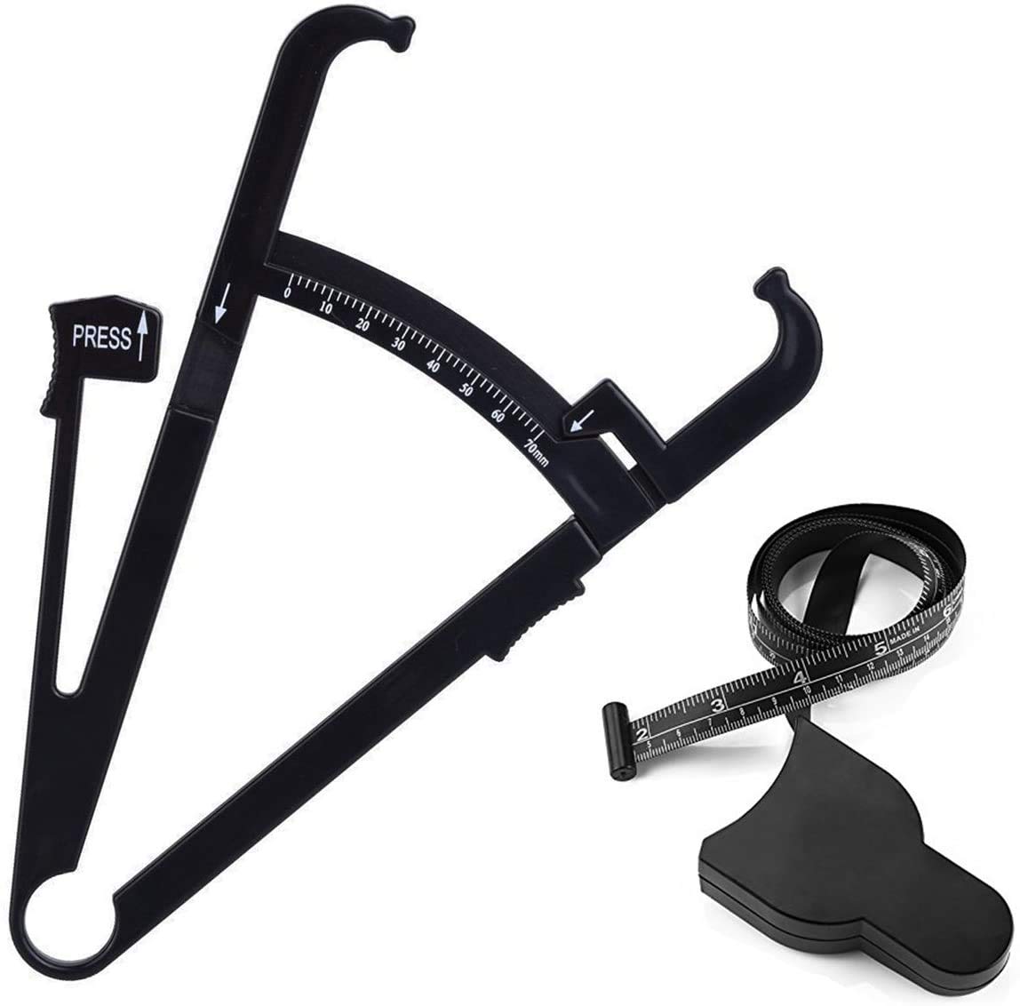 Exeton Fat Tester, [2 in 1] Personal Body Fat Tester Calipers with Tape Measure and Fat Charts Fitness, Accurate Measure Tape Keep Health Analyzer