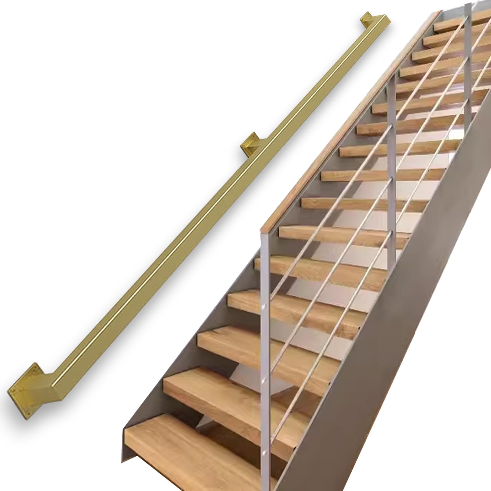 Rampe d'escalier pour sécuriser les marches de la maison avec appui mural doré