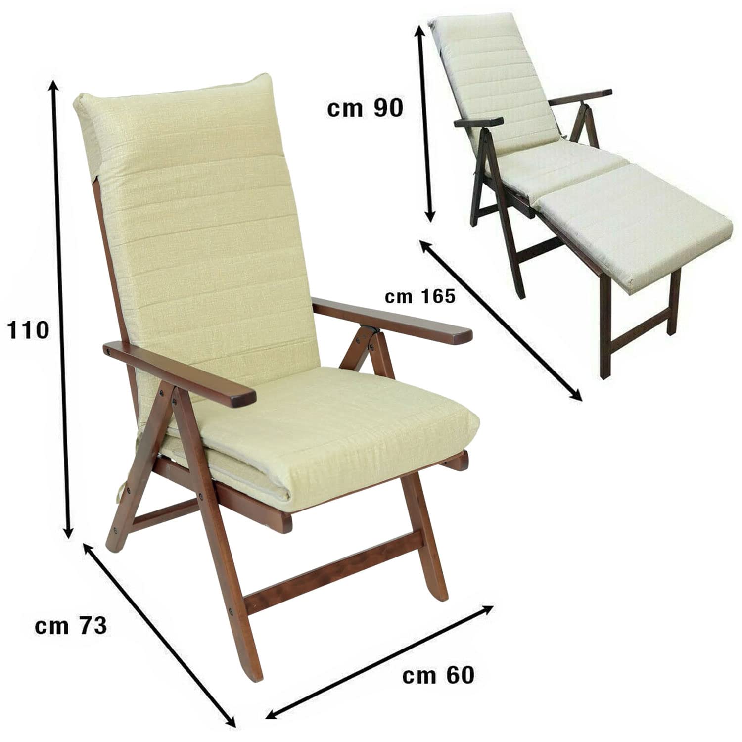 Marvin Poltrona Realx Sedia Reclinabile con Poggiapiedi Tessuto Cuscino Sfoderabile Imbottita in Legno di Faggio Prolunga (Beige)
