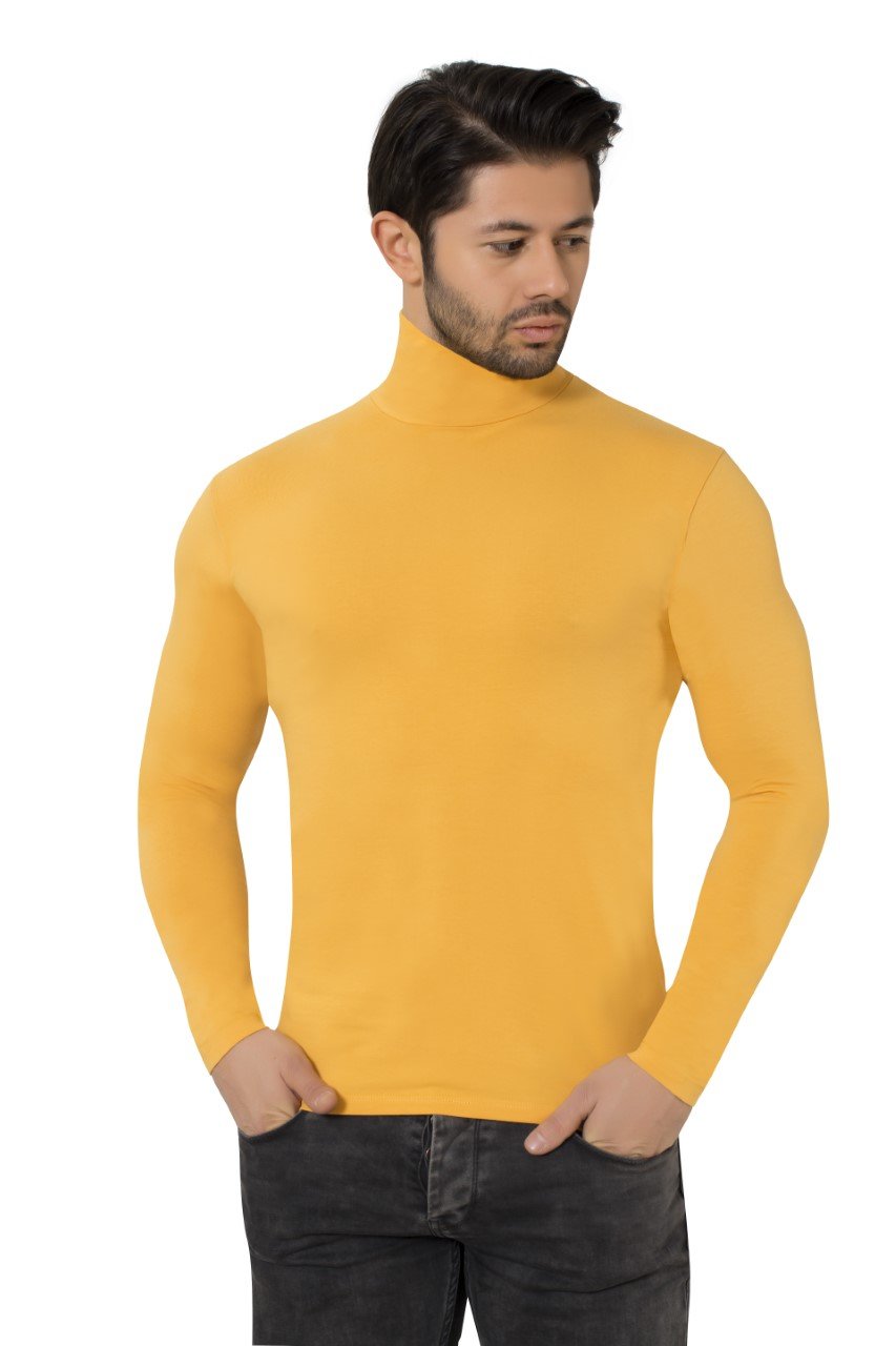 elegance1234 Men's ROLL Neck Soft Quality Cotton Long-Sleeve Tops (XXX-Large, Yellow) (1251)