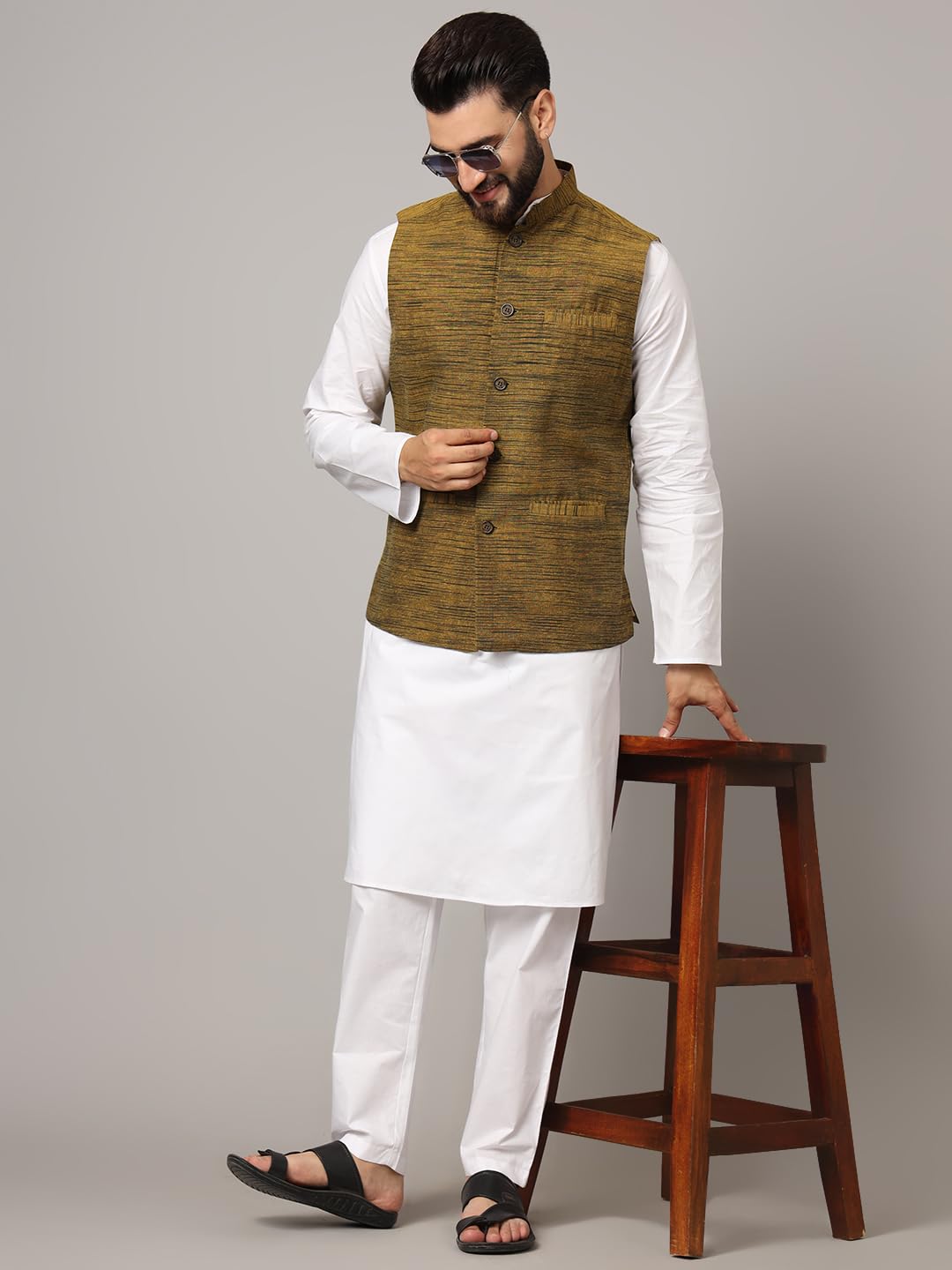 LATEST CHIKAN Men's Nehru Jacket/Waistcoat Sophisticated Ethnic Wear - SADRI-DK-MGR-46 - Image 2 thumbnail