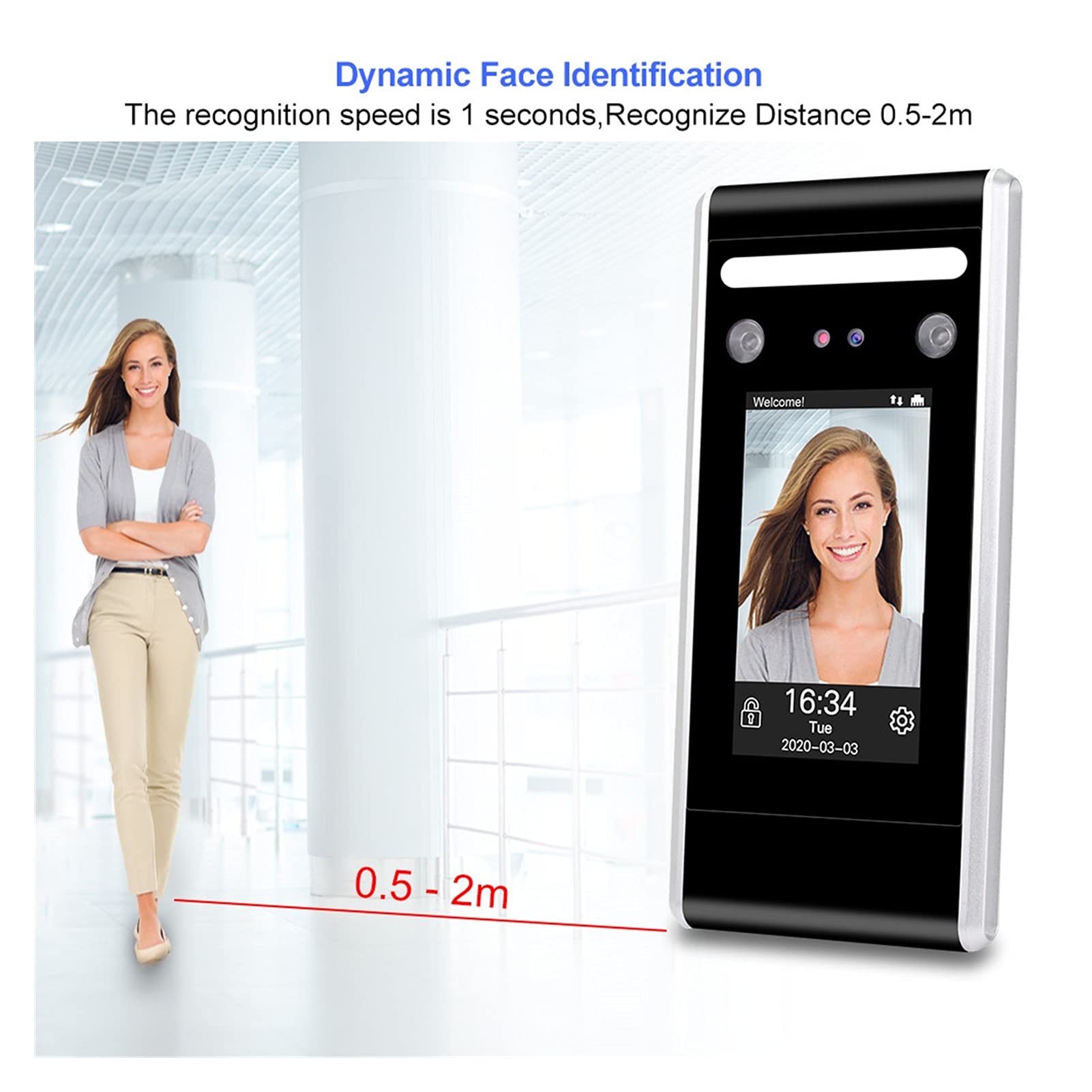 Zeiterfassung für Kleinbetriebe, Zugangskontrolle-Tastatur WiFi TCP/IP/USB Dynamic Face Biometric System Gesichtszeit Anwesenheitsmaschine ID IC(Kit 2)